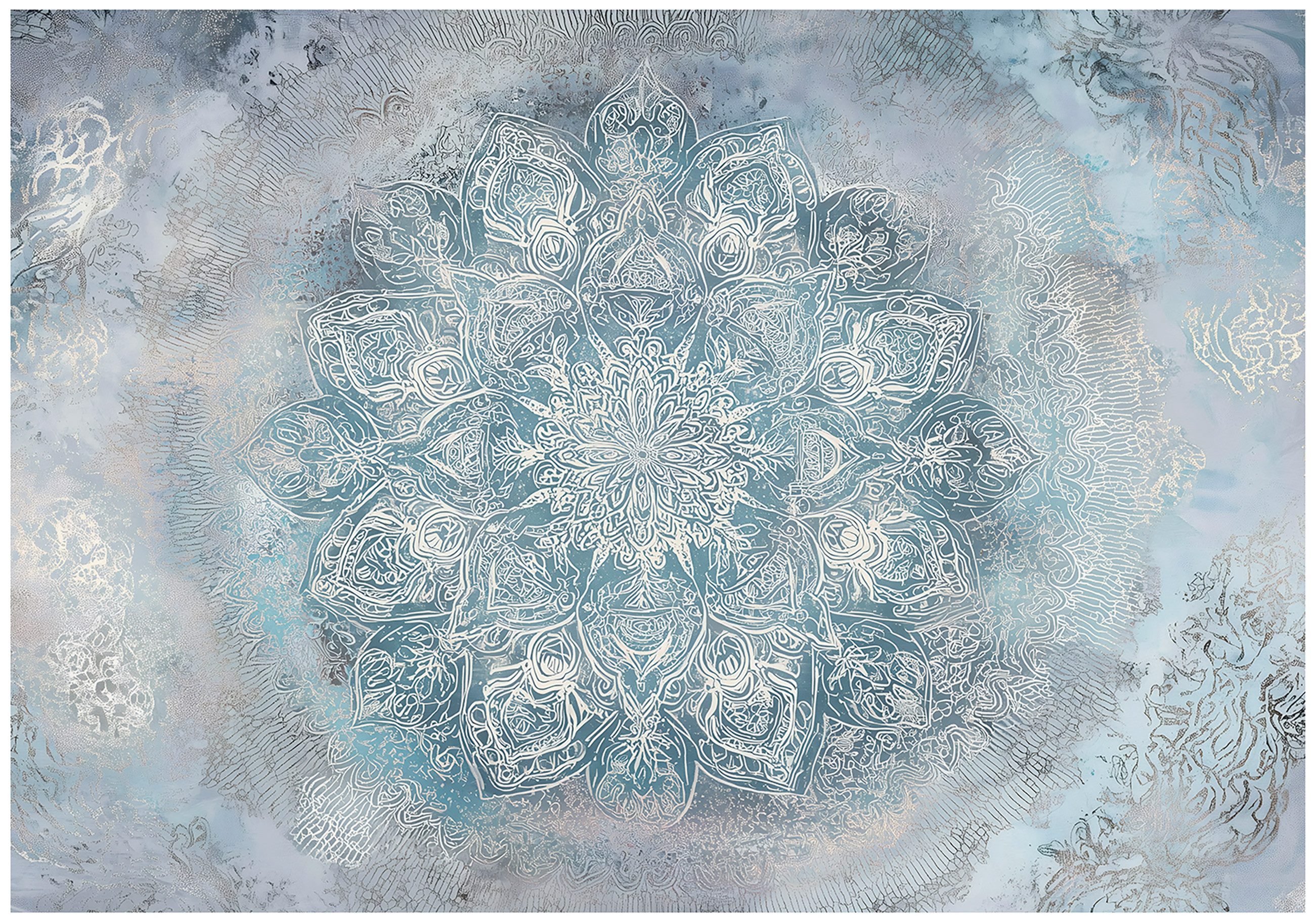 Wallarena Fototapete Mandala Dunkelblau Vlies Tapete Wohnzimmer Schlafzimmer Wandtapete, Glatt Vlies Washable, Mandala, Grau, Blau, Joga, boho, ethnisch, (Packung, 2 St., Vlies Fototapete), Vliestapete blau Wohnzimmer Schlafzimmer Küche Tapete + Kleister