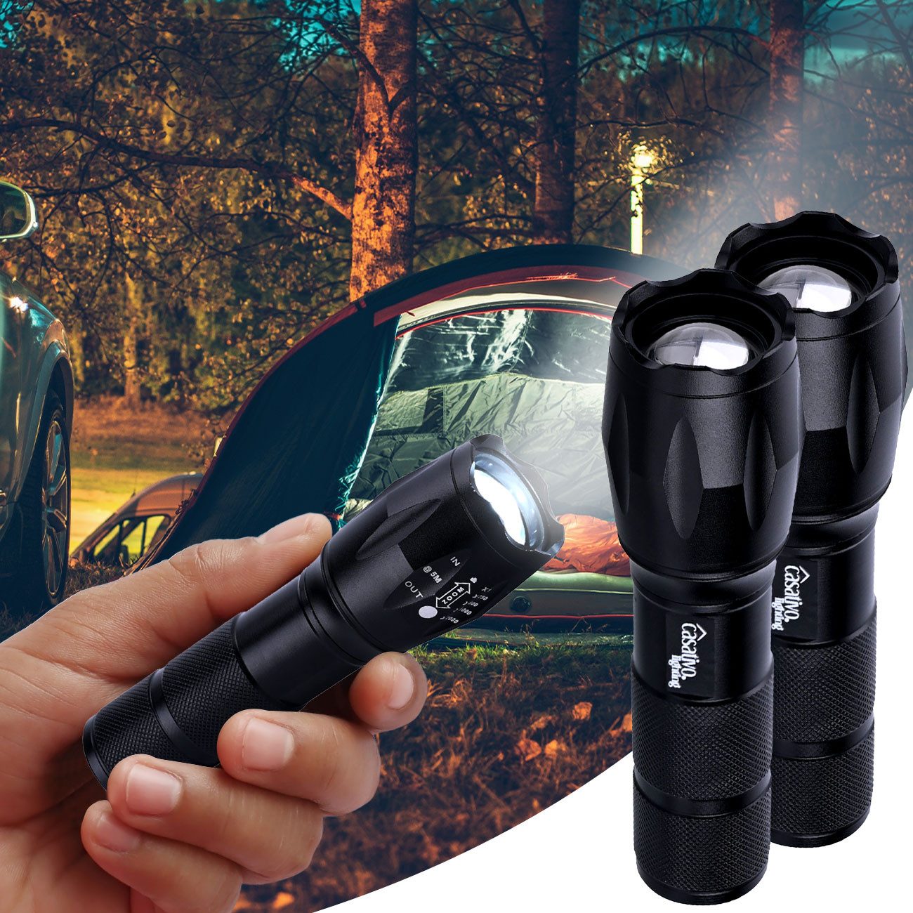 Casativo LED Taschenlampe 2in1 LED Taschenlampe 260lm 1800mAh-Akku Powerbank Funktion IP44 (2-St., 1er-Set & 2er-Set), 3 Leuchtmodi/Wiederaufladbar/Stroboskop/USB-Ladekabel