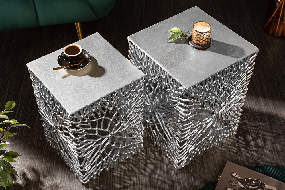 riess-ambiente Beistelltisch LEAF 30cm silber (Set, 1-St), Nachttisch · Metall · Handarbeit · Modern Design