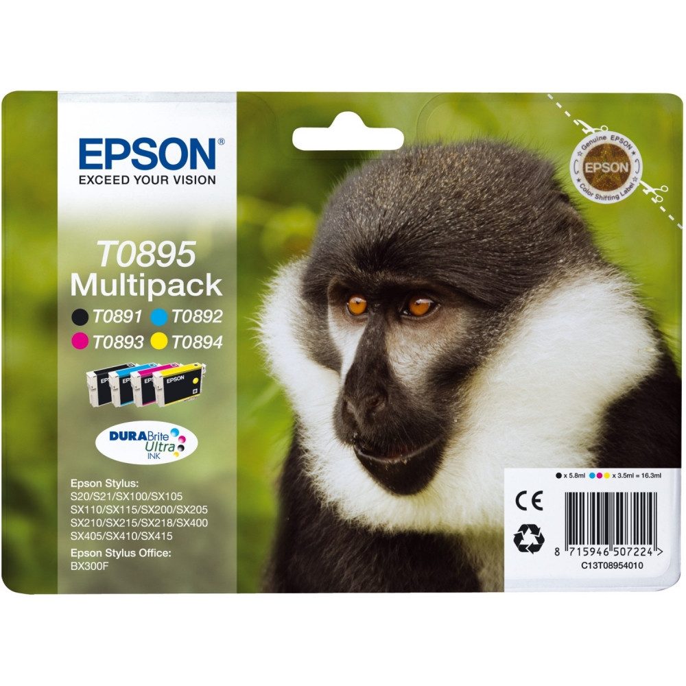 Epson Epson T 0895 DURABrite Ultra 4-farbig Tintenpatrone Tintenpatrone (Multipack, Hohe Druckqualität mit DURABrite)