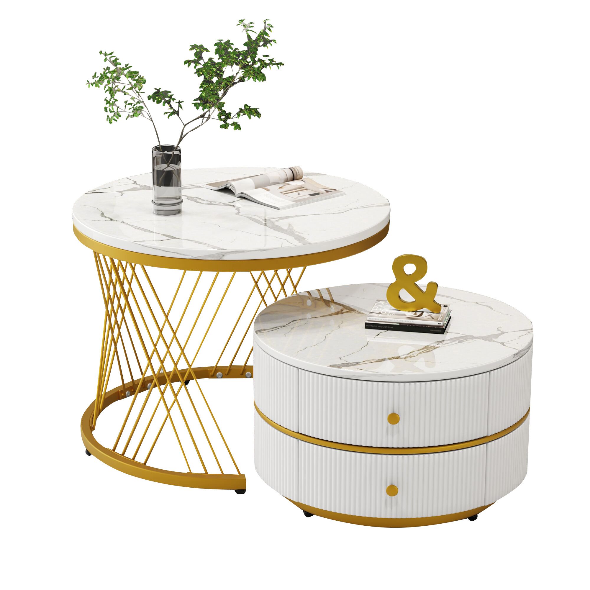 Merax Couchtisch, Hochglanz Marmoroptik, Beistelltisch Set, günstig online kaufen