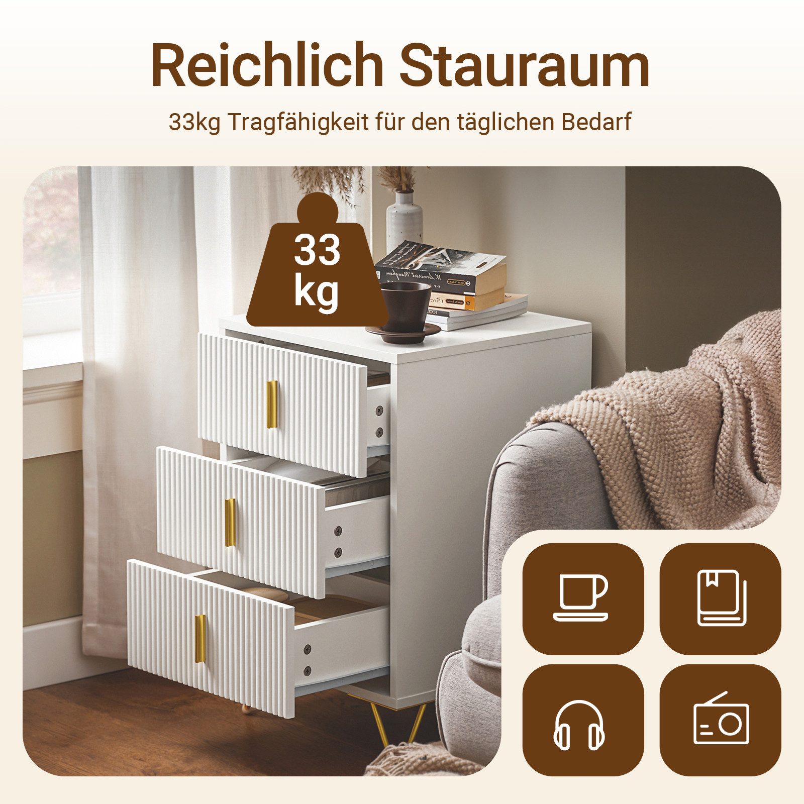 SoBuy Nachtkonsole FBT115, Nachttisch, Sofatisch Couchtisch Wohnzimmertisch, Nachtschrank mit 2/3 Schubladen, Beistelltisch, Nachtkommode, modern