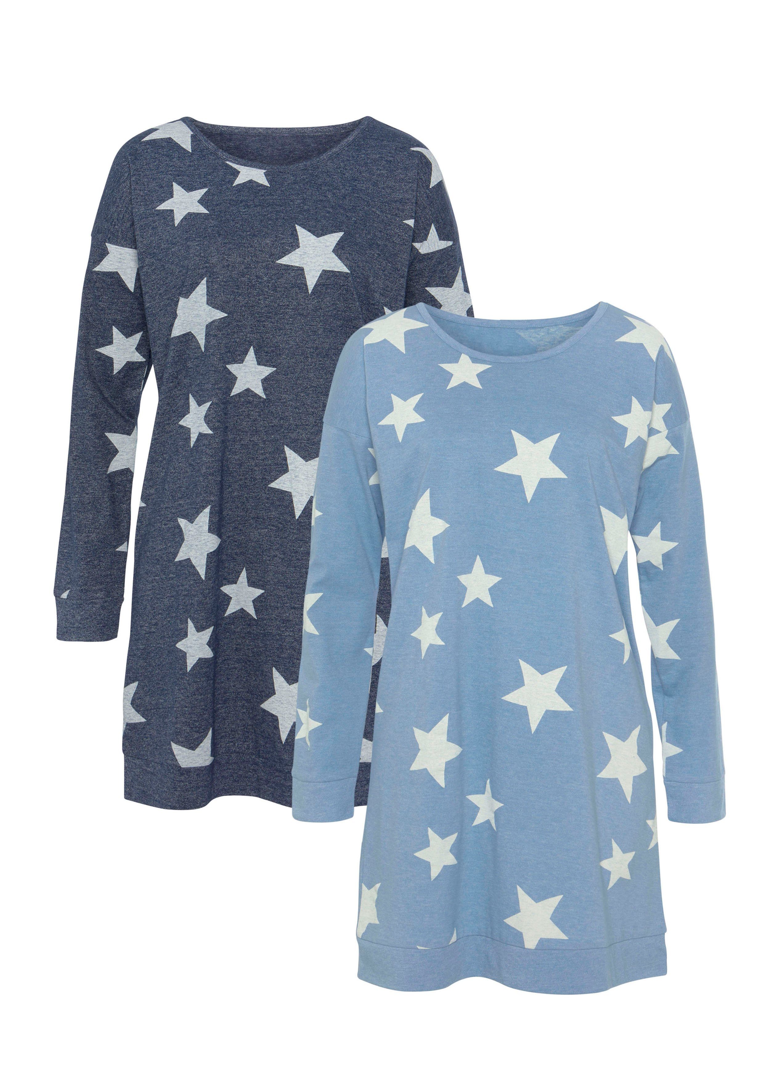 Vivance Dreams Sleepshirt (2er Pack) mit Sterne-Druck günstig online kaufen