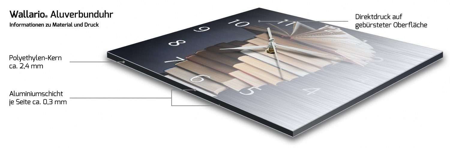 Wallario Wanduhr Bücherstapel (Aluverbunduhr) günstig online kaufen