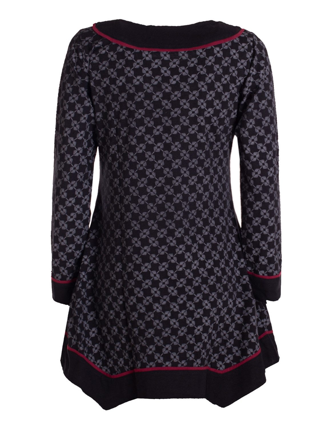 Vishes Tunikakleid Langarm Damen Tunika Shirt-Kleid Ethno Zipfel-Bluse Blusenkleid Elfen, Hippie, Boho Style