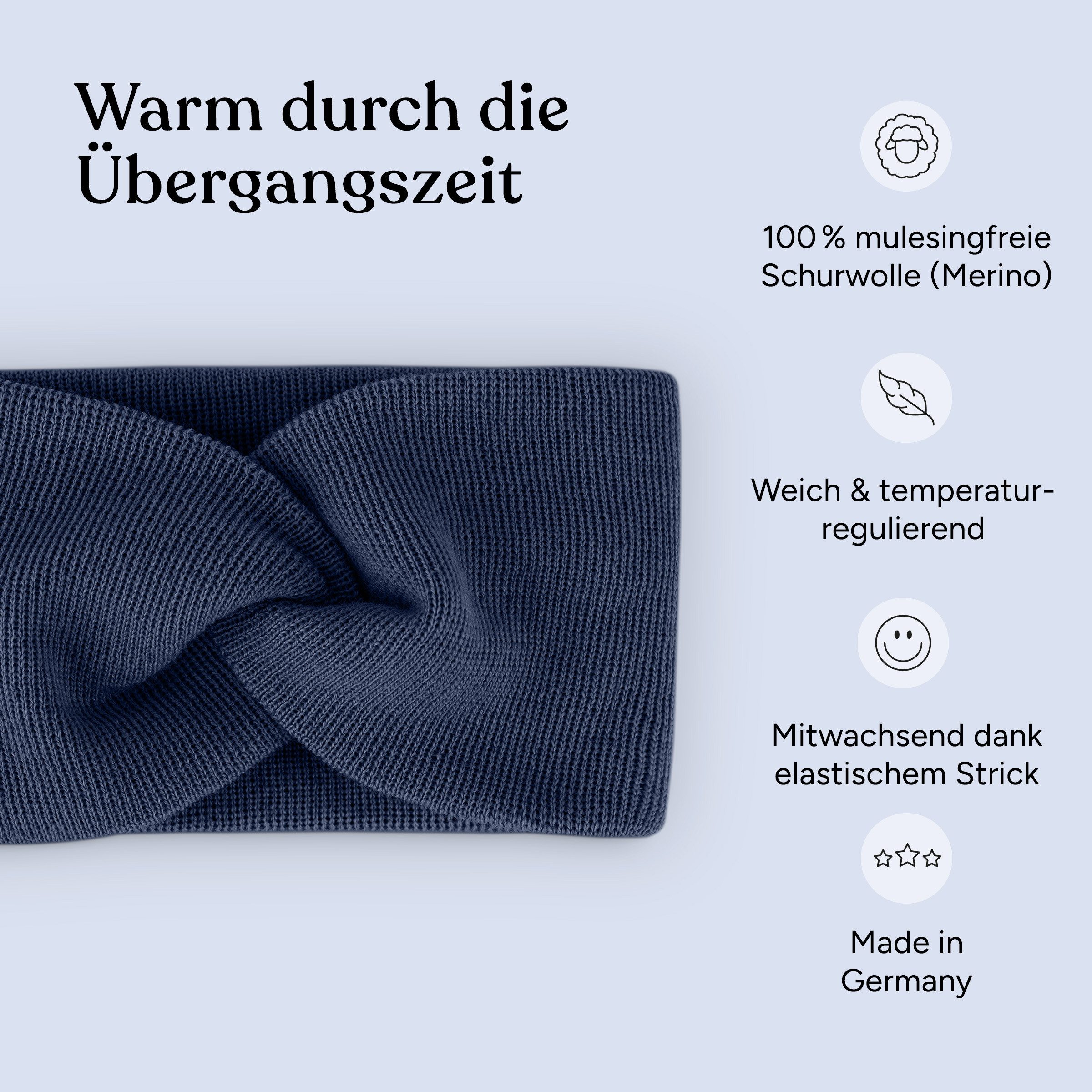 Ehrenkind Stirnband für Kinder aus 100 % Merino Schurwolle (Beige, atmungsaktiv & mitwachsend) Made in Germany, Knotenstirnband