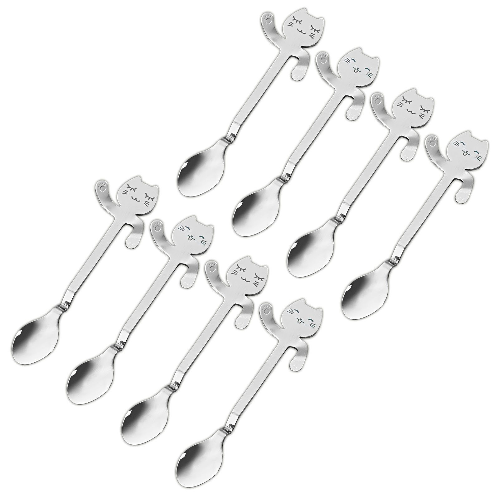 Kaffeelöffel Kaffee Löffel Teelöffel (8 Stück), mit Kätzchen Design Edelstahl Poliert
