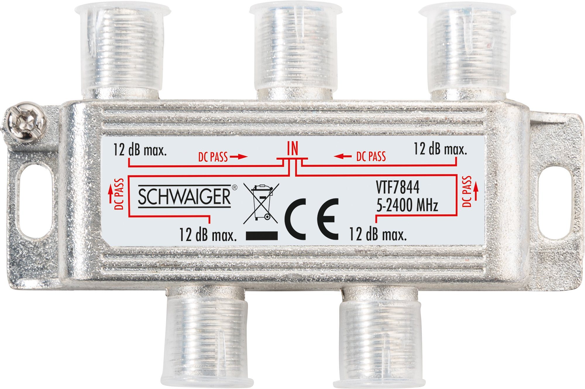 Schwaiger SAT-Verteiler VTF7844 531 (verteilt ein Signal auf vier Teilnehmer), für Kabel-, Antennen- und Satellitenanlagen