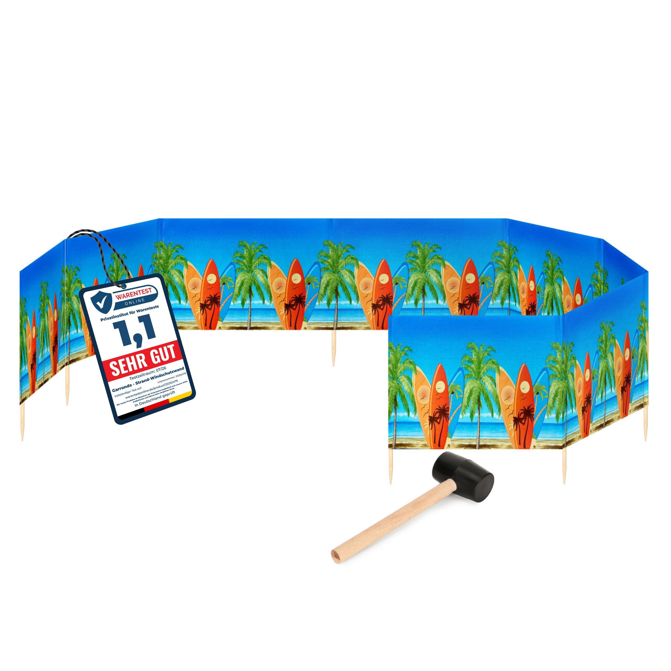 Garronda Windschutz Strand Sichtschutz 12m lang mit Gummihammer Garten Meer GAEX001, (mit Gummihammer)
