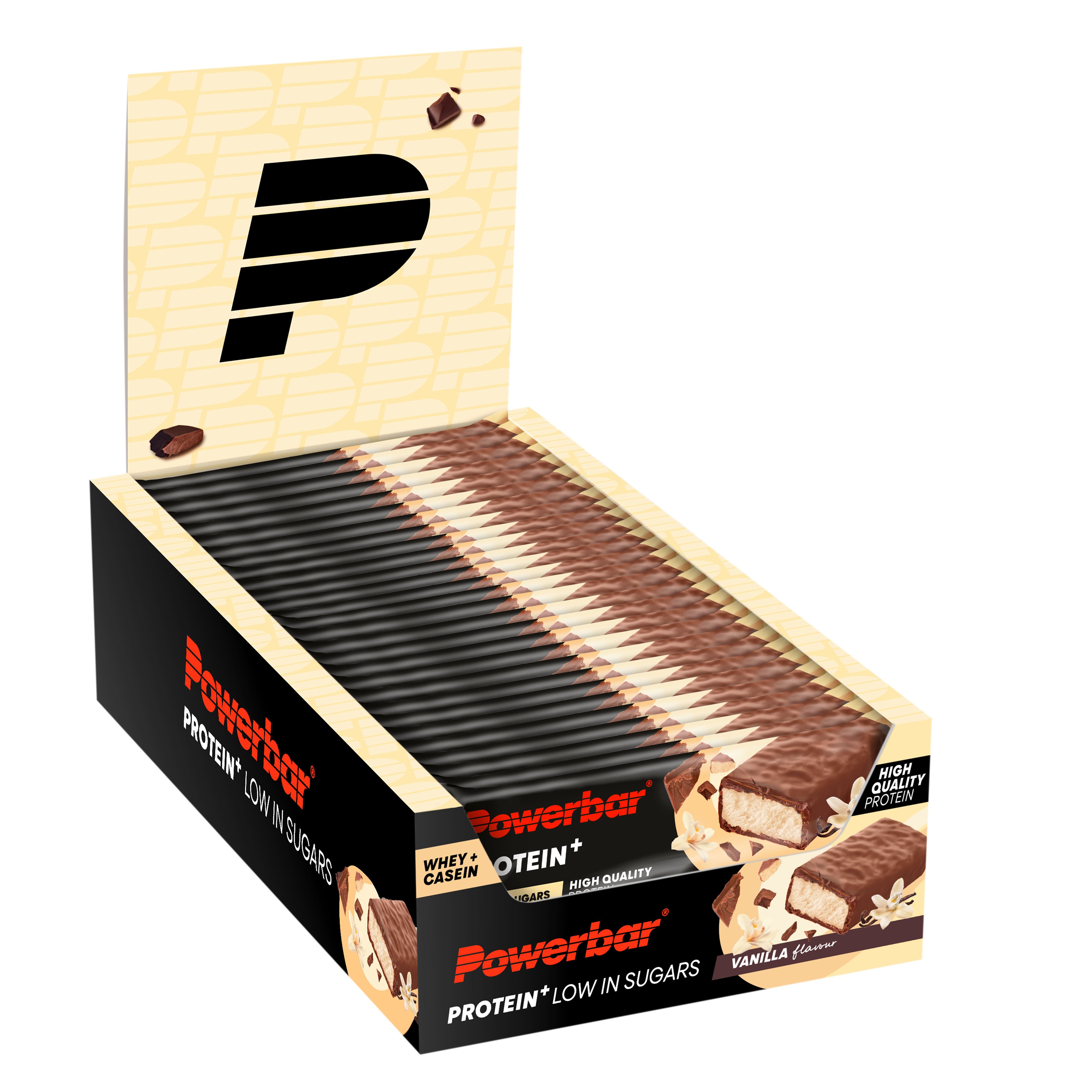 PowerBar Protein Plus Low Sugar Vanilla 30x35g Fitnessriegel mit Ballaststoffen Riegel, 30 er Display à 30 St., 1050 g, Hochwertiges Eiweiß, bis zu 11 Gramm