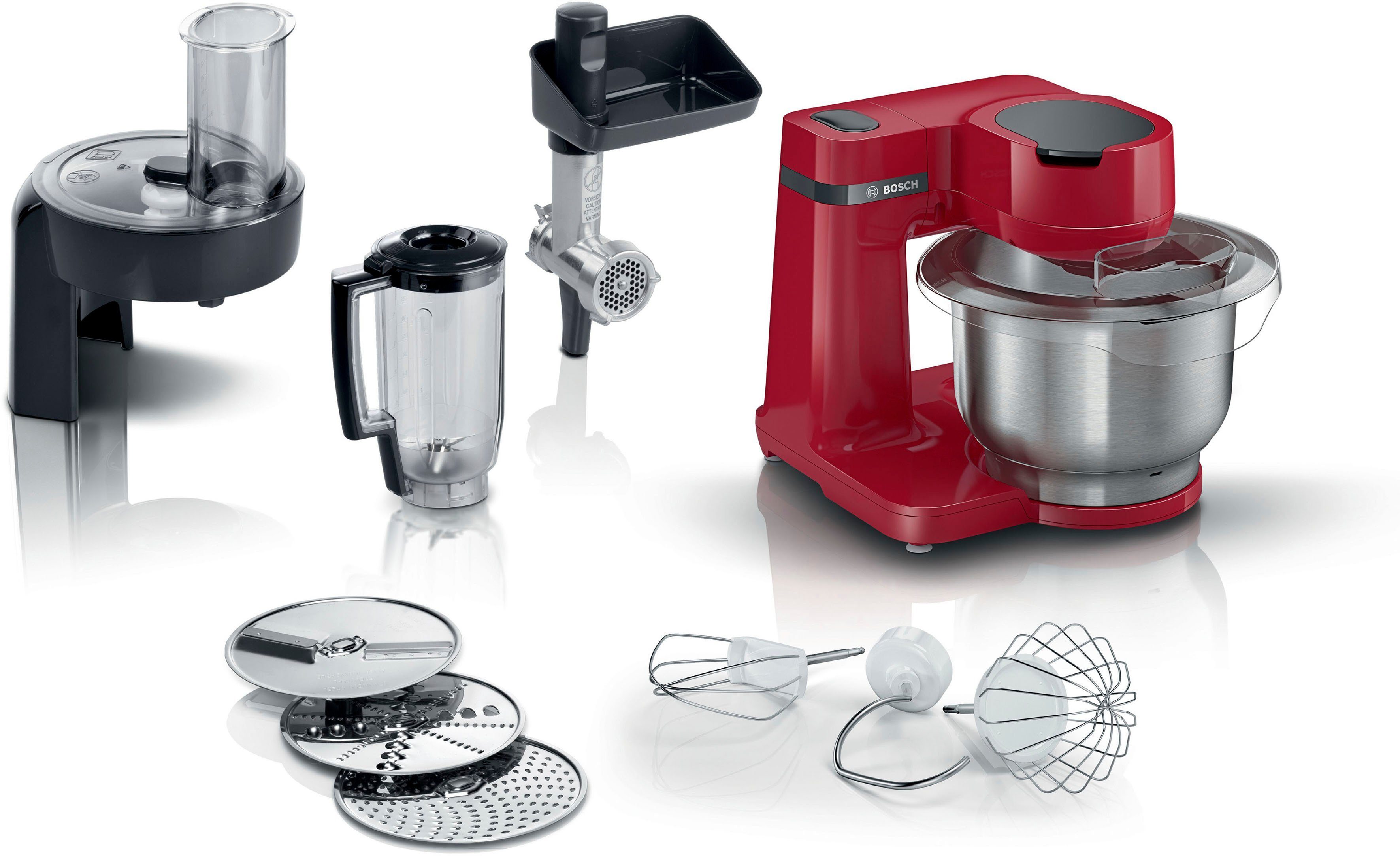 Küchenmaschine 700 Mixer-Aufsatz 3 Fleischwolf, BOSCH Patisserieset, inkl. l Schüssel, 2, Serie Schnitzler Scheiben, W, MUM MUMS2ER30 3,8