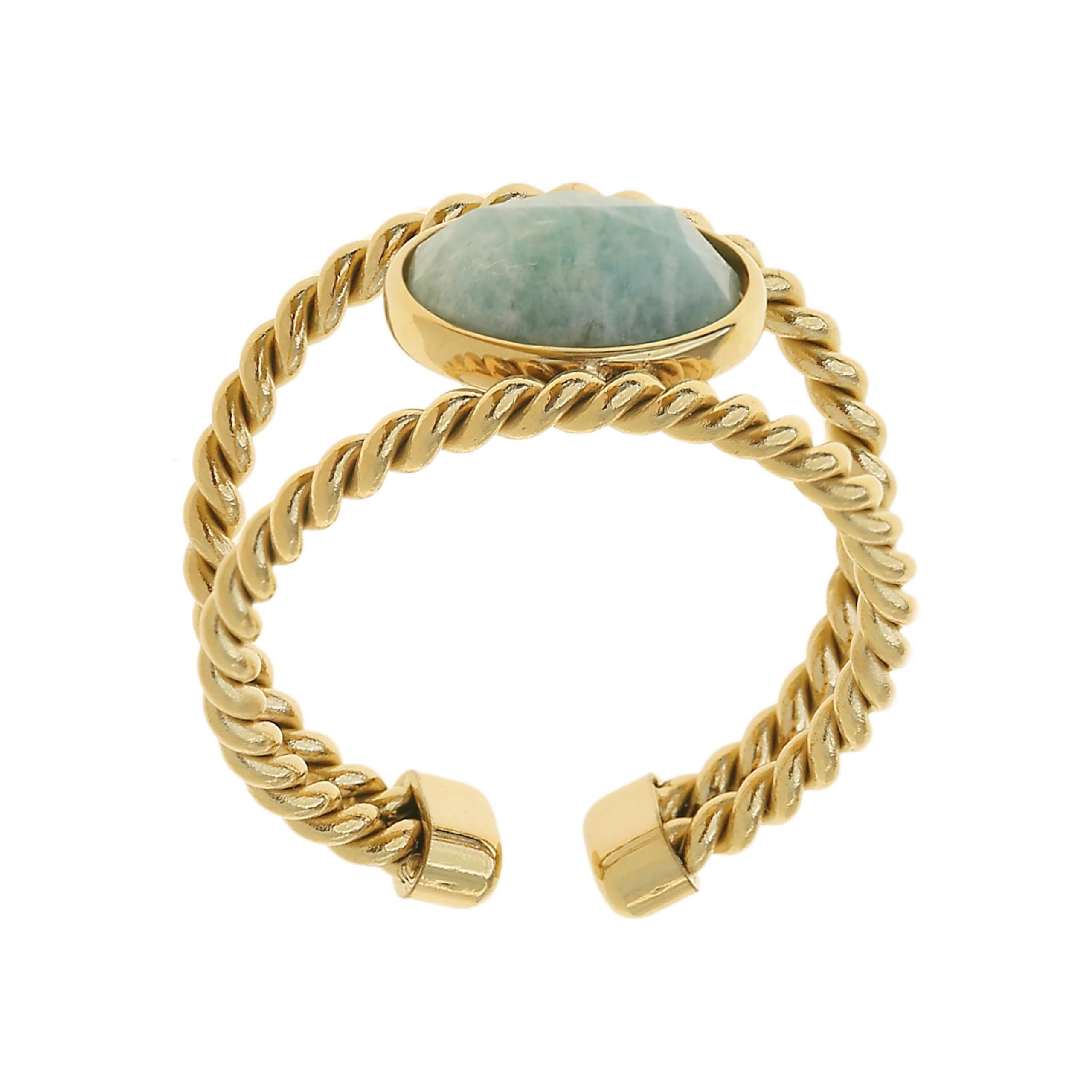 Made by Nami Fingerring Gold Damen mit Edelstein aus Chirurgischem Edelstahl - Türkiser Stein, Verstellbare Größe - Wasserfester Schmuck Hypoallergen – Bild 5 von 5