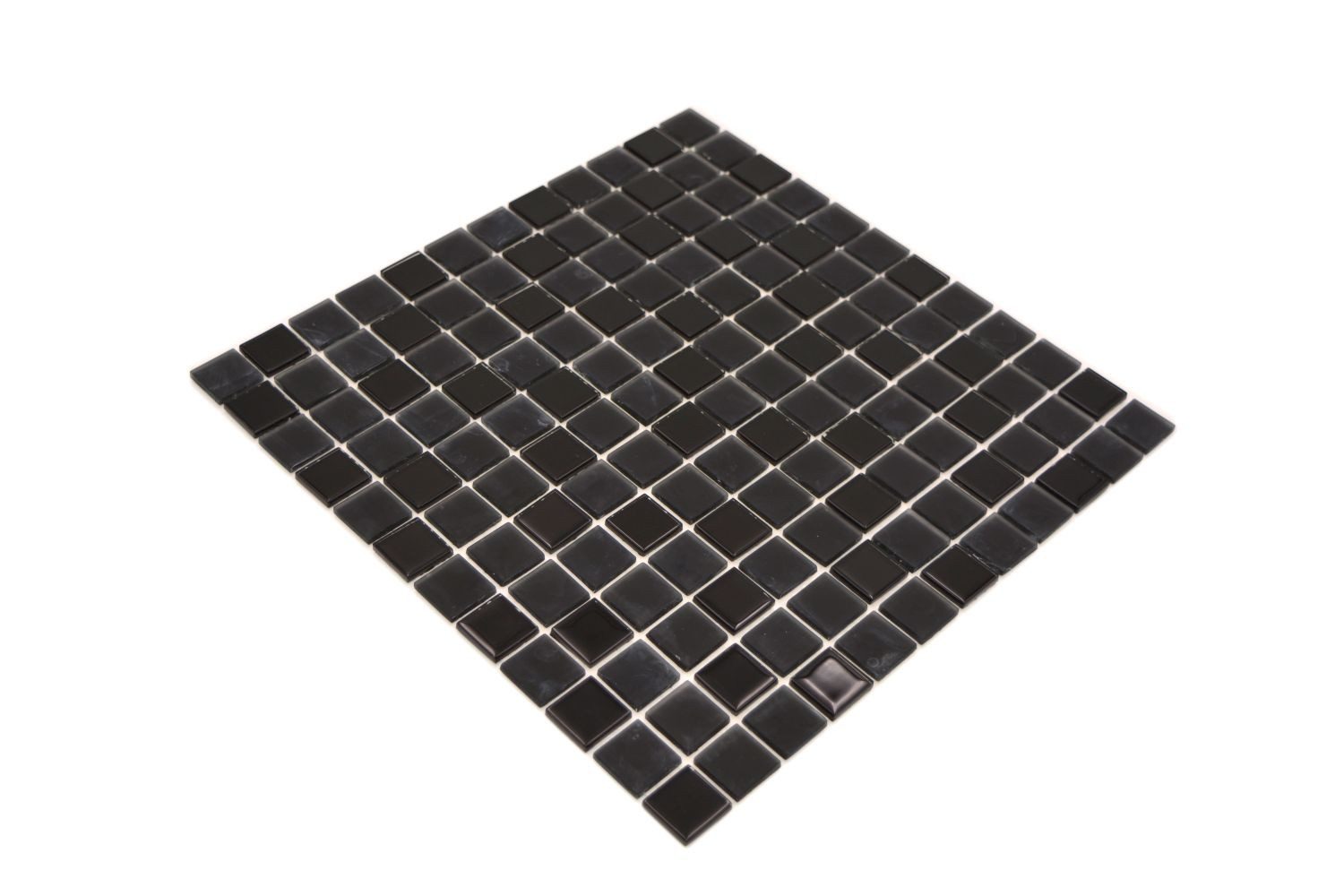 Mosani Mosaikfliesen Quadratisches Glasmosaik Selbstklebend schwarz glanzmatt, Spritzwasserbereich geeignet, Küchenrückwand Spritzschutz