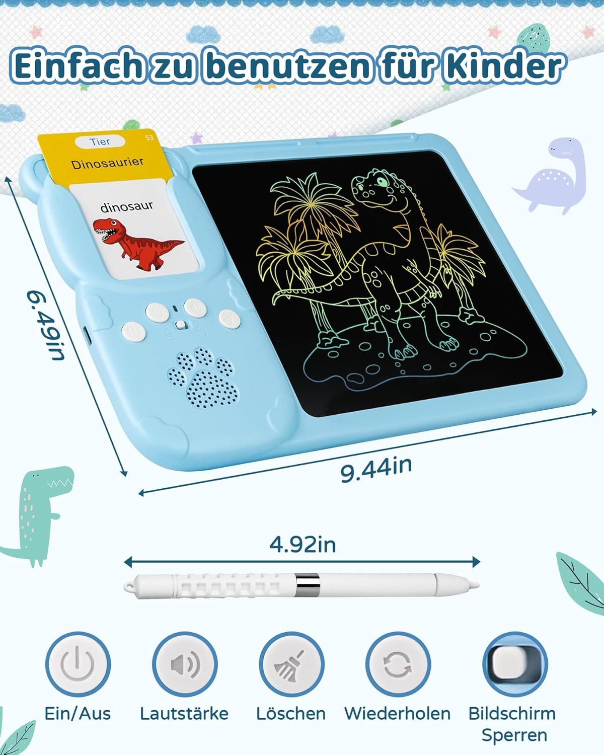 Toomoke Lernspielzeug Lernspielzeug,Sprechende Flash-Karten,Deutsch Lernspielzeug,510Wörter (Deutsch und Englisch Lernen für Kinder, 2 in 1 Lernspielzeug Lesen und Schreiben,Montessori-Spielzeug), 510 Wörter Sprechende Flash-Karten,mit LCD Schreibtablett,Geschenk