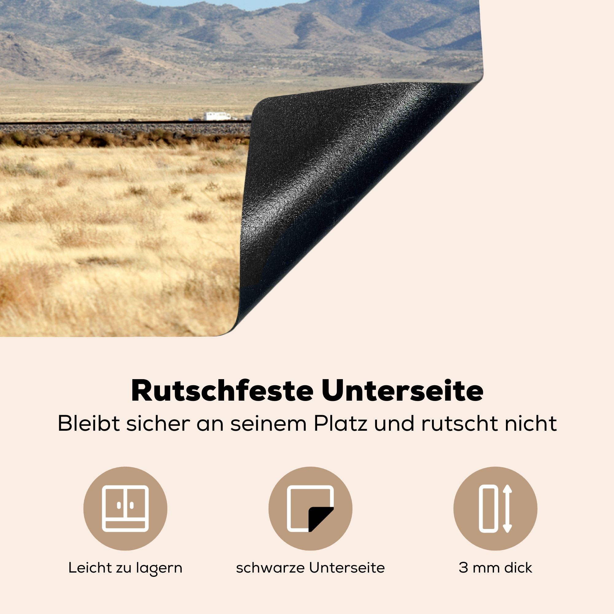 MuchoWow Herdblende-/Abdeckplatte Ein in tlg), für (1 83x51 Ceranfeldabdeckung, Arbeitsplatte Zug cm, Wüste, Vinyl, roter der küche