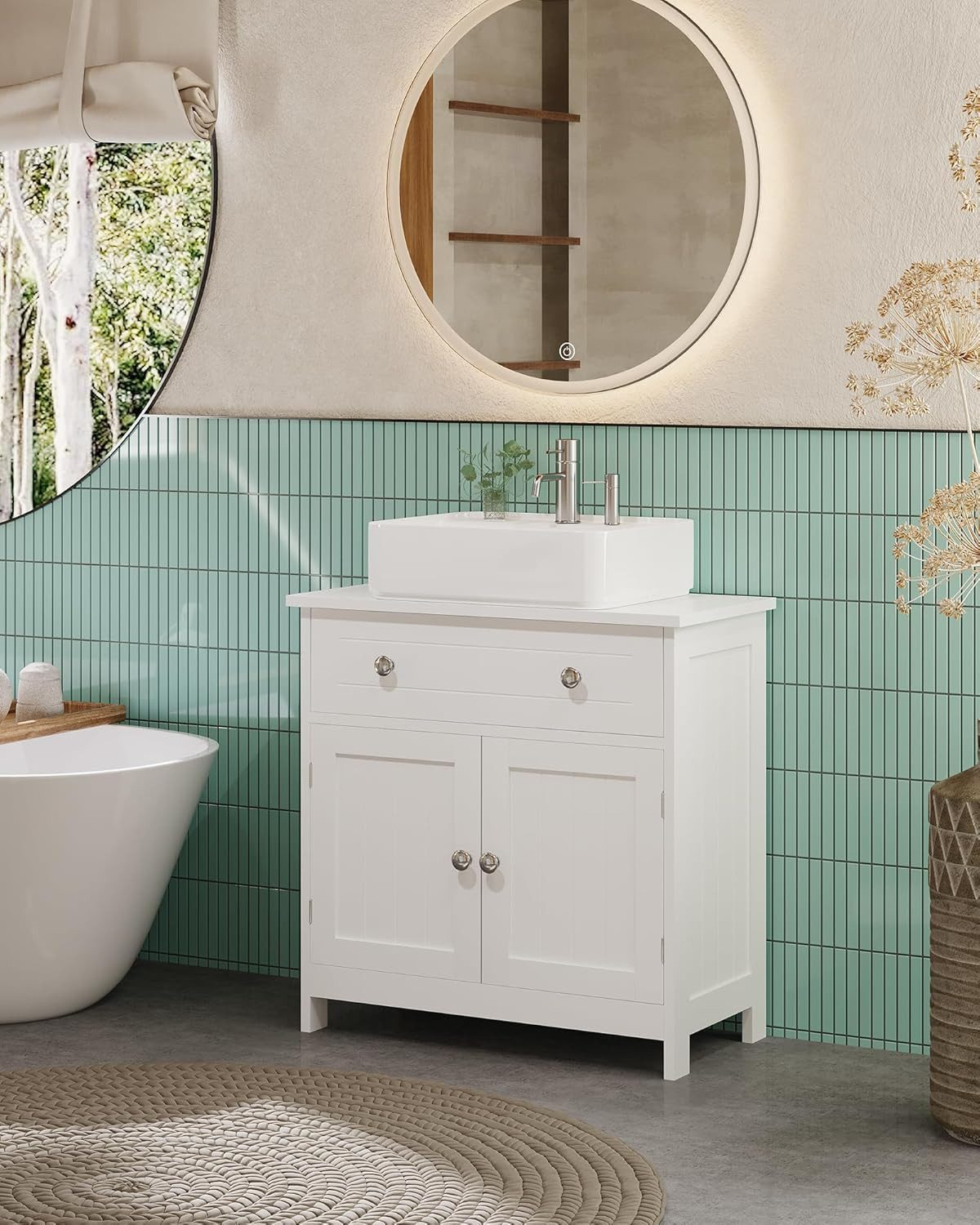 MSMASK Waschbeckenunterschrank mit Unterschrank 2 Türen Schulade 30T x 60B x 60.2H weiß