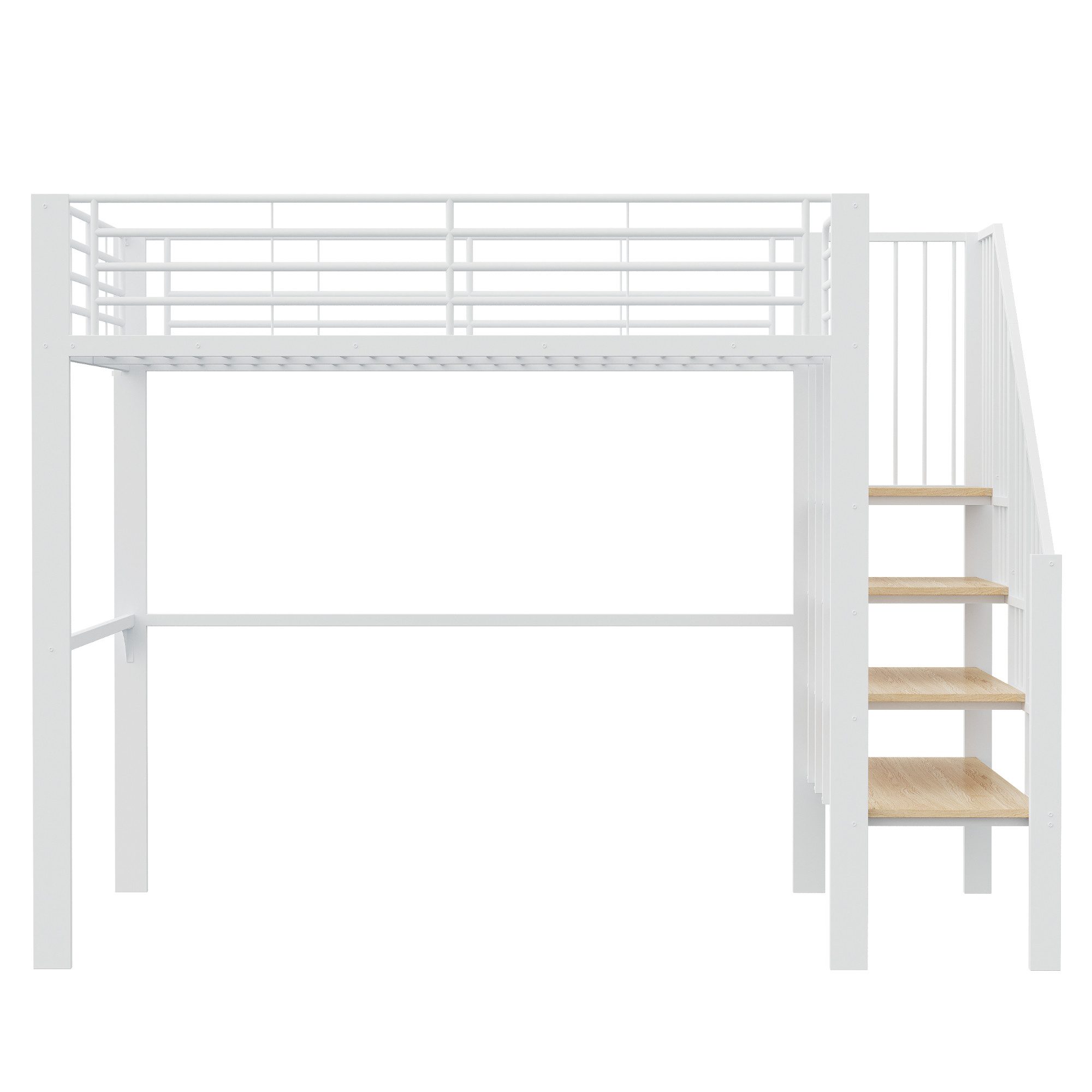 Flieks Hochbett Metallbett Kinderbett 140x200cm mit großen Stauraum und Treppe
