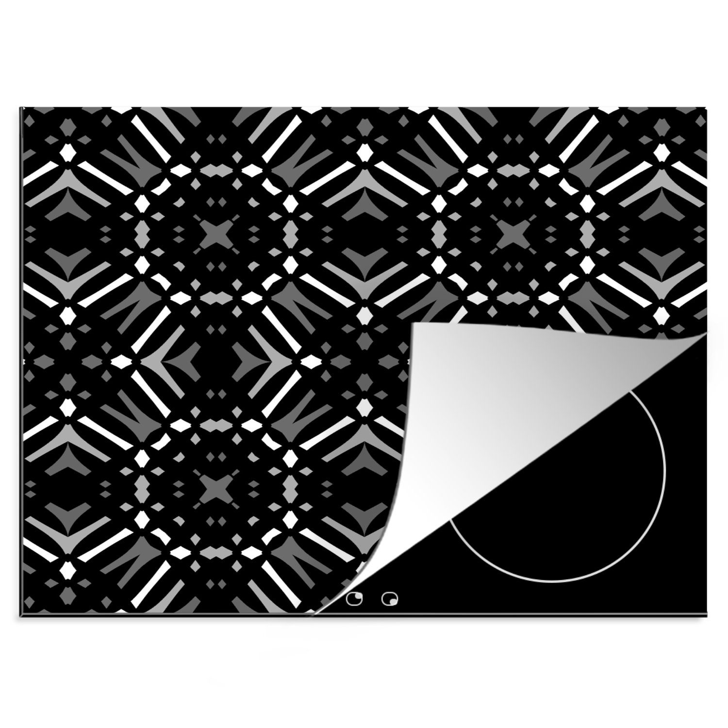 MuchoWow Herdblende-/Abdeckplatte Muster - Schwarz und Weiß - Geometrie, Vinyl, (1 tlg), 60x52 cm, Mobile Arbeitsfläche nutzbar, Ceranfeldabdeckung
