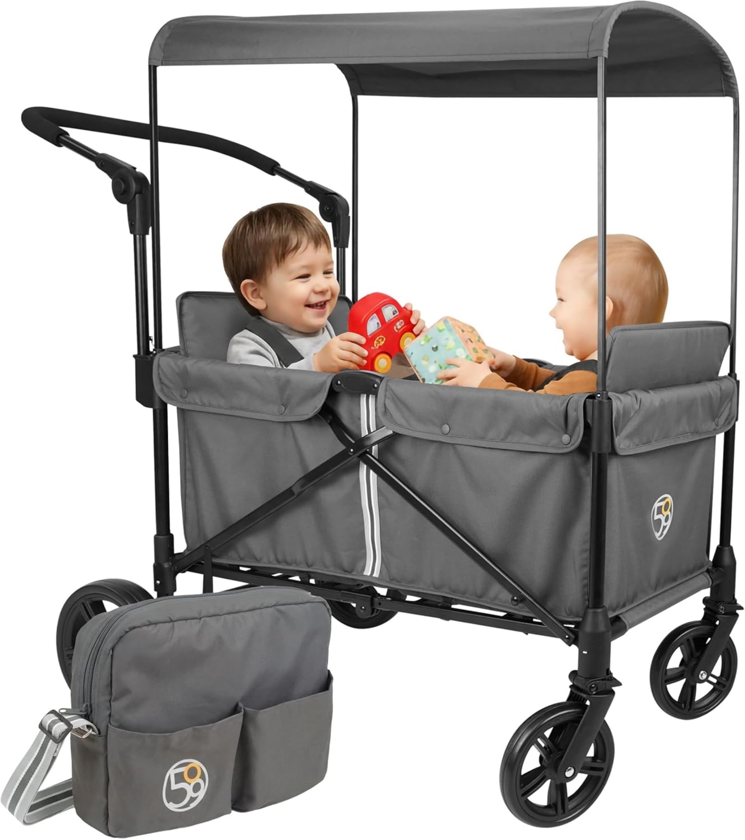 Bollerwagen 2in1 Transportwagen klappbar, dunkelgrau mit Dach für Kinder