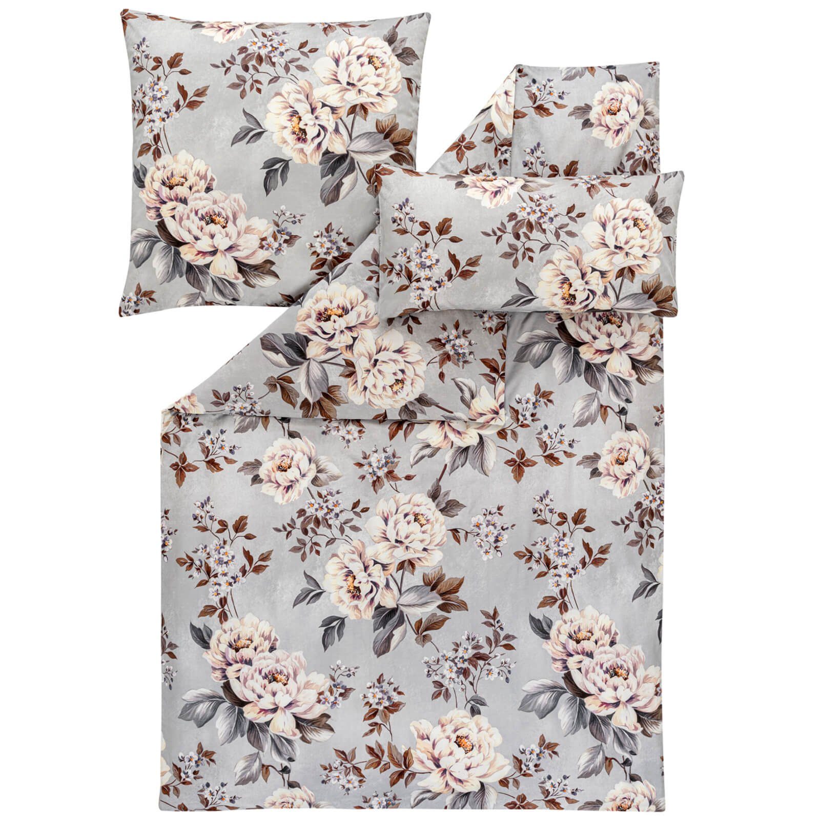 Estella Постельное белье Belinda 7578 915 Platin, Mako-Satin, 2 teilig, Blüten, Rosen, Zweige