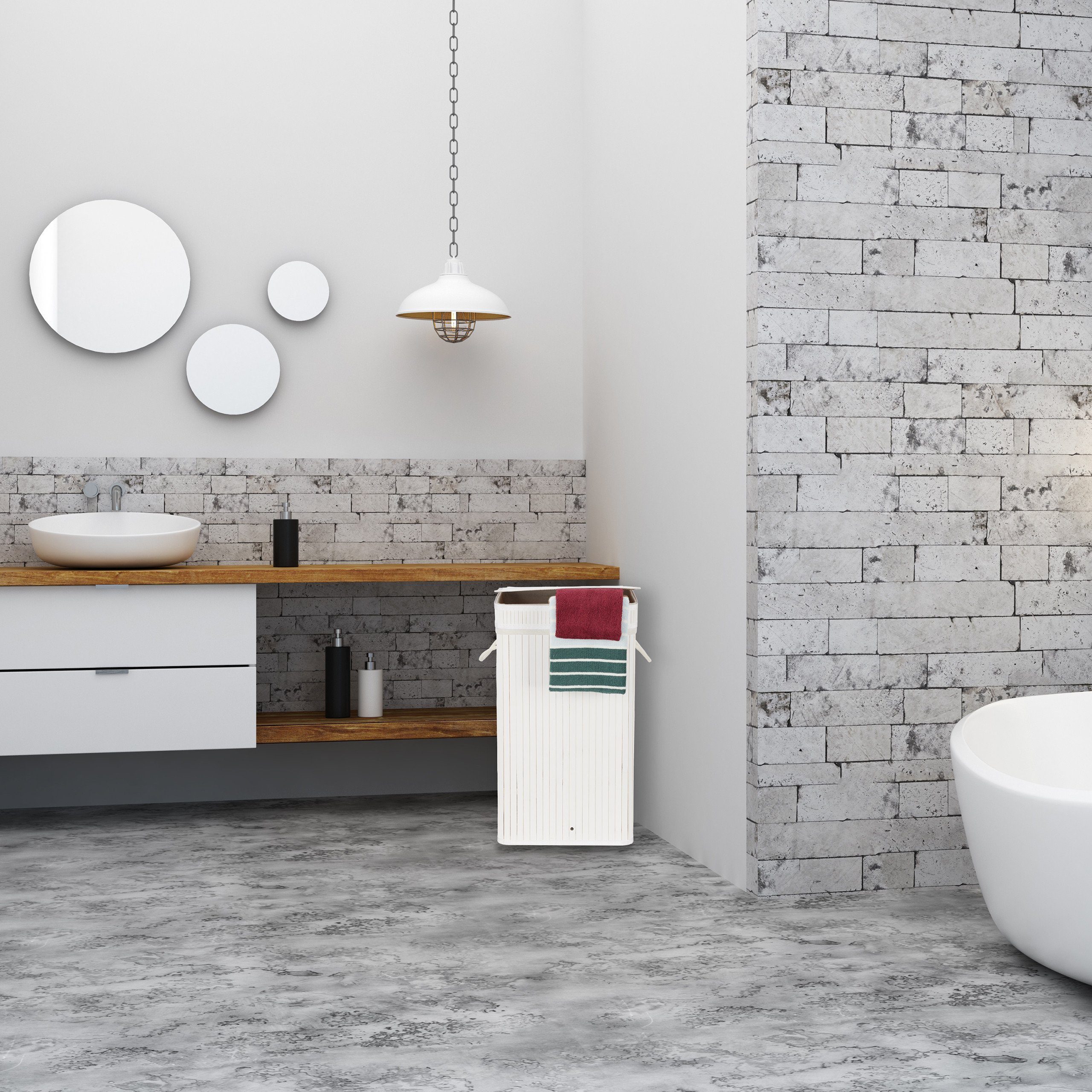 relaxdays Wäschekorb Faltbarer Wäschekorb Bambus, Weiß günstig online kaufen