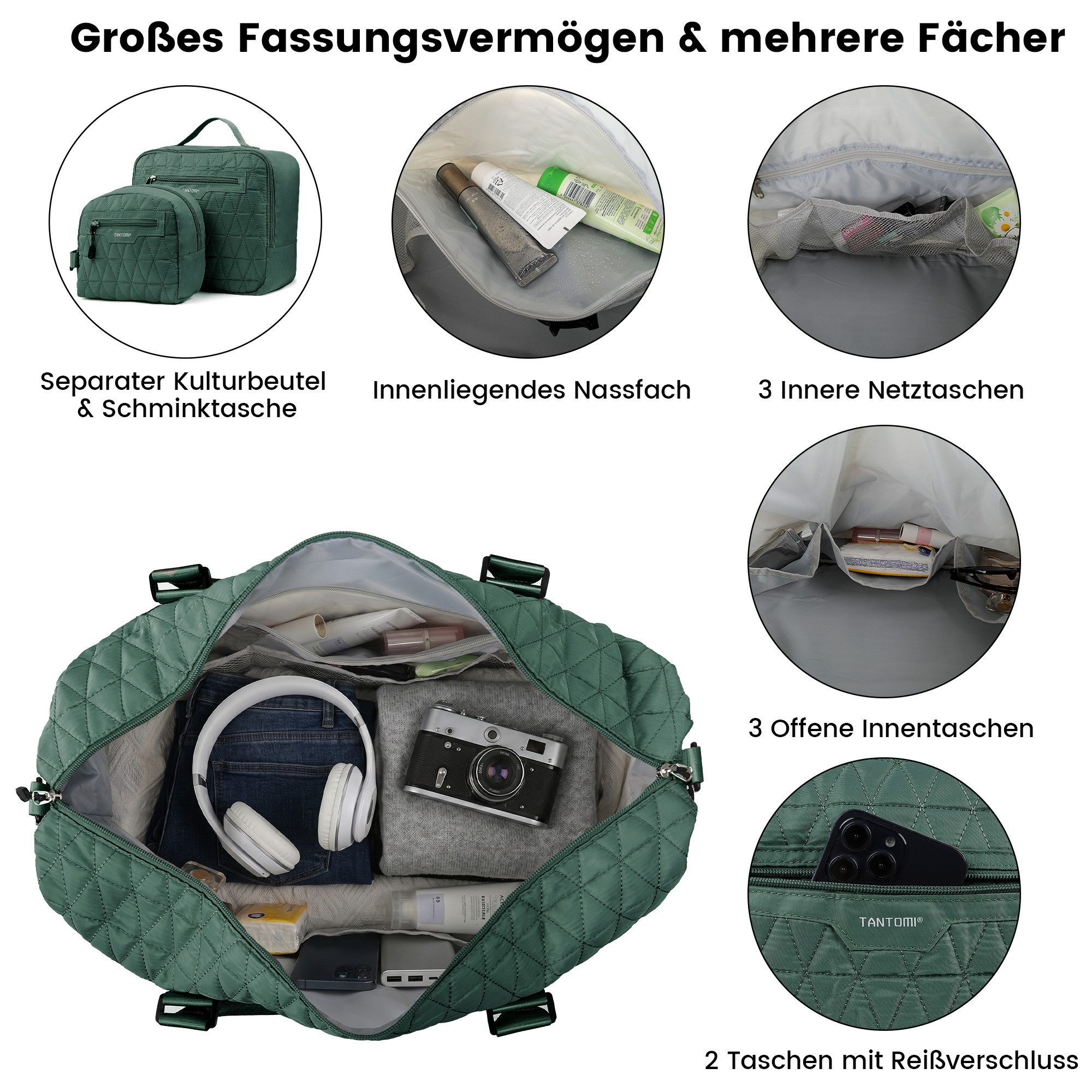 TANTOMI Reisetasche 3-Tlg Set Reisetasche Groß, Weekender Handgepäck Tasche (Erweiterbares Weekender Bag mit Nassfach), Leichte Travel Bag mit Schuhfach Kulturb – Bild 4 von 5