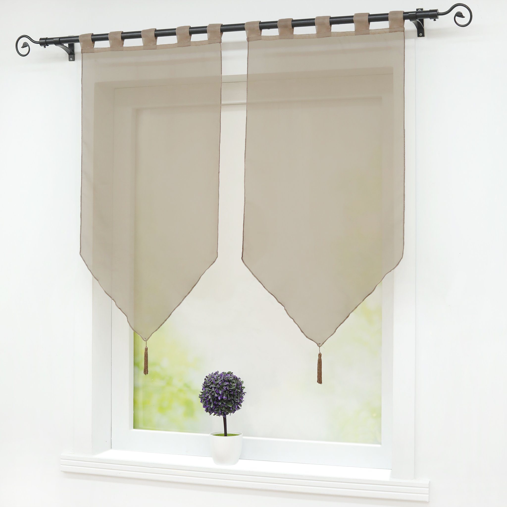 Delien Scheibengardine Uni (2 St), Schlaufen, Voile mit Quaste günstig online kaufen