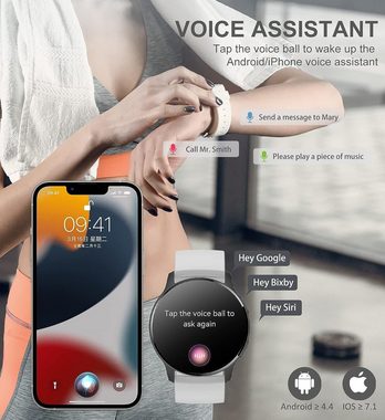 Iaret Smartwatch (1,32 Zoll, Android iOS), Damen mit Telefonfunktion SpO2 Pulsuhr Menstruationszyklus 3 Armbänder