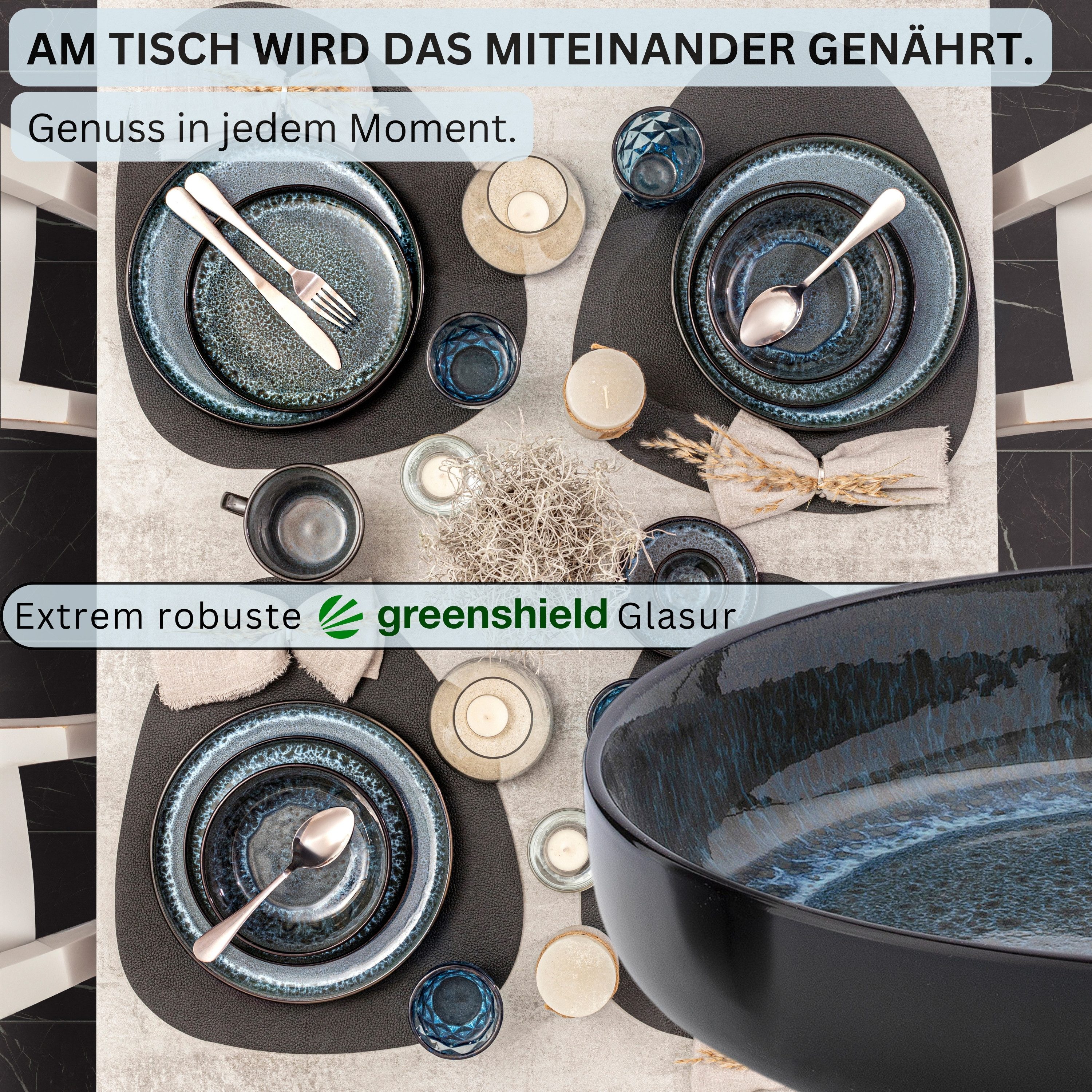 SÄNGER Teller Set Manila, (6 St), Pastaschalen Set, Steingut, Handmade, Blau-Schwarz, VALUE COLLECTION