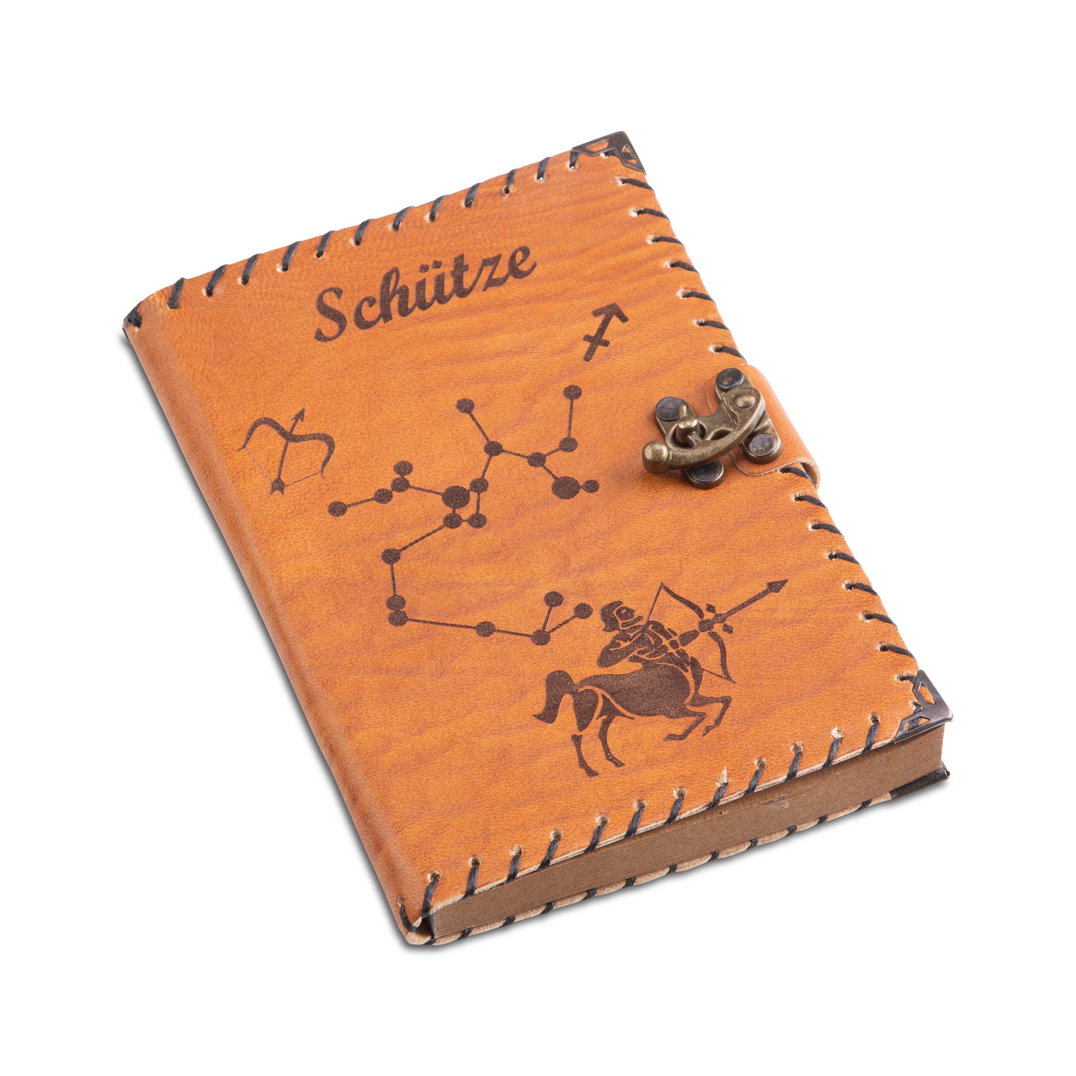 QUAMOD Tagebuch Notizbuch Tagebuch aus echtem Leder (12 Sternzeichen Design) Journal, Handgefertigt Braun | Tagebücher