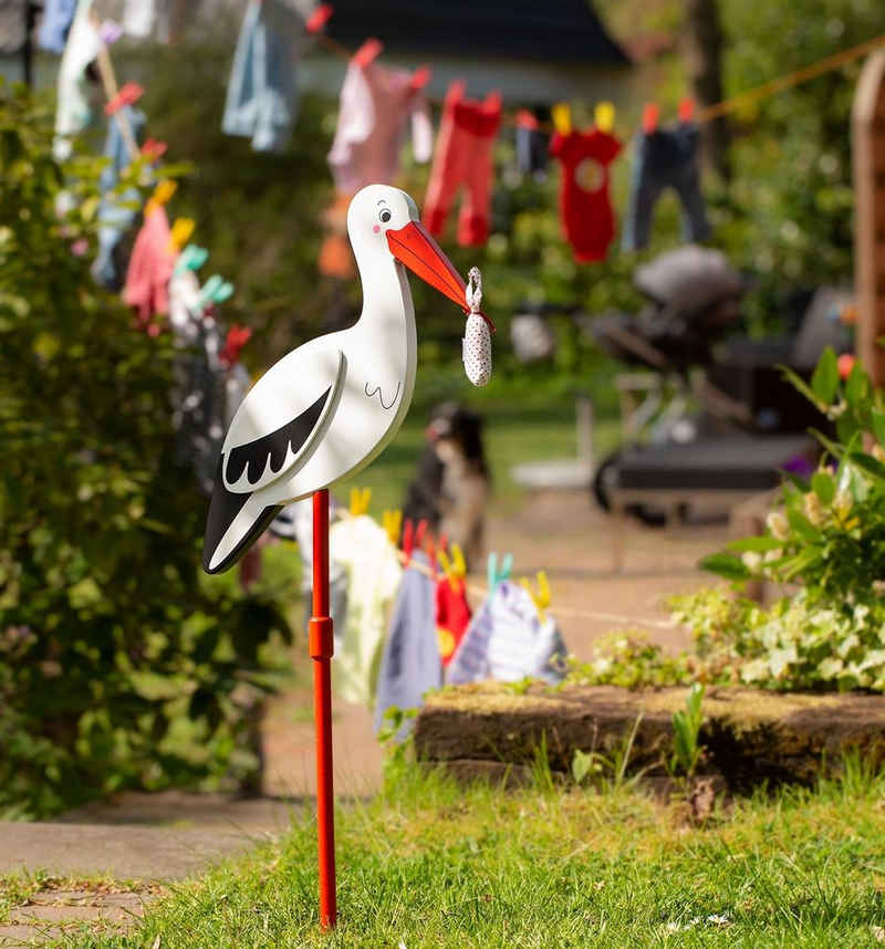 goki Gartenstecker Blumenstecker Storch mit Babytuch, XL 100cm