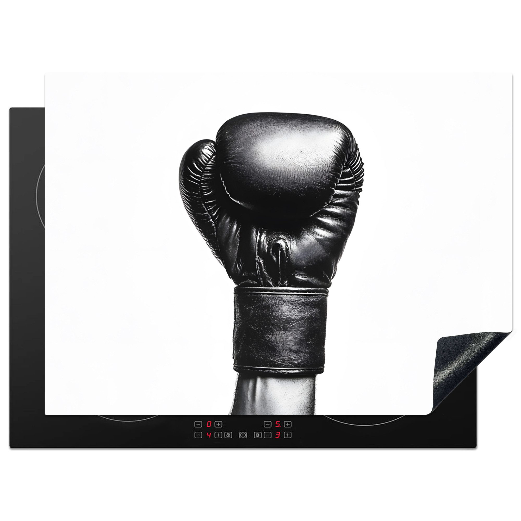 MuchoWow Herd-Abdeckplatte Boxhandschuh - Schwarz - Hand, Vinyl, (1 tlg), Abdeckplatte für Ceranfeld, Herd Inductionsmatte, 71x52 cm