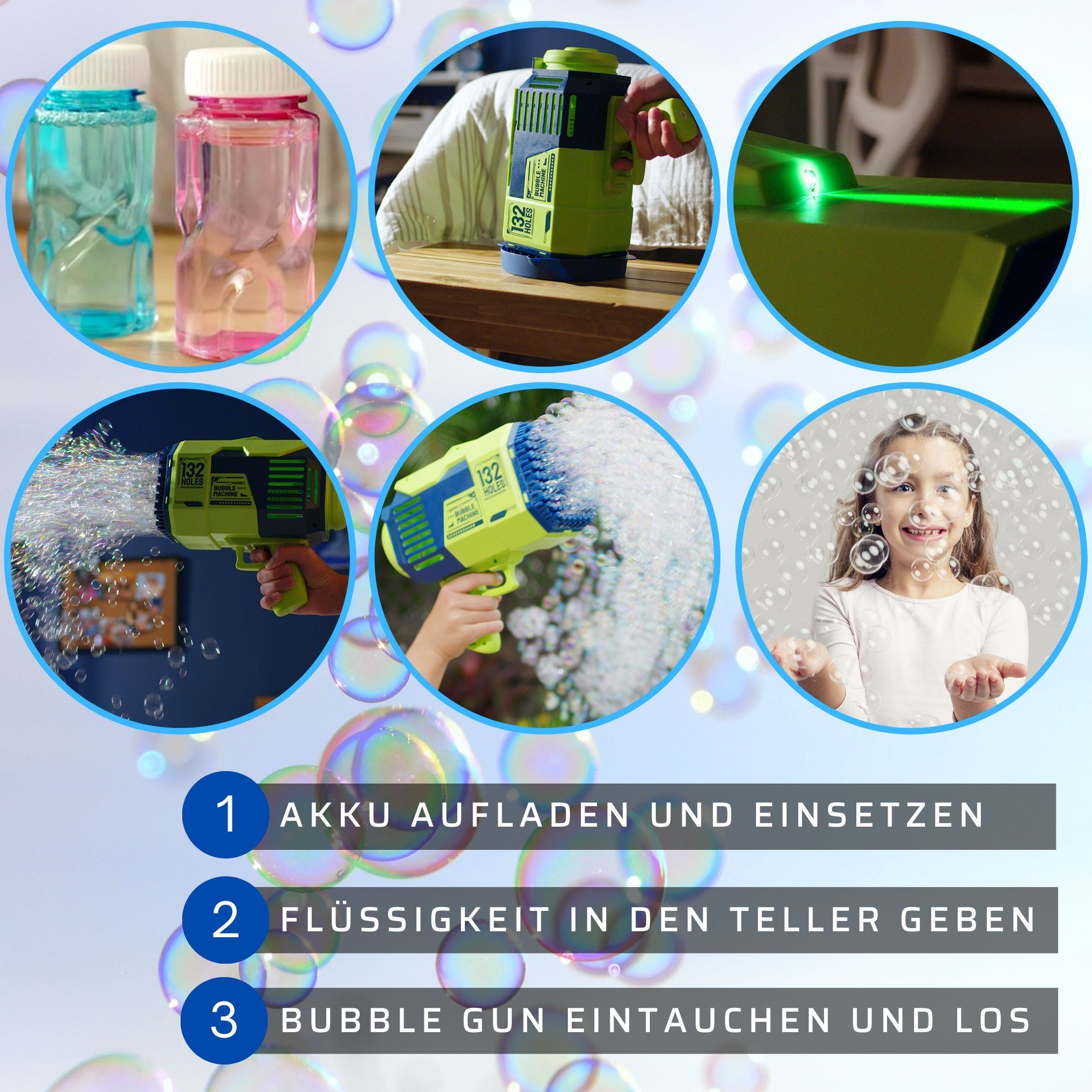 Starlyf Seifenblasenpistole Bubble Spray, Seifenblasenmaschine mit Akku, tausende von Seifenblasen in Sekunden