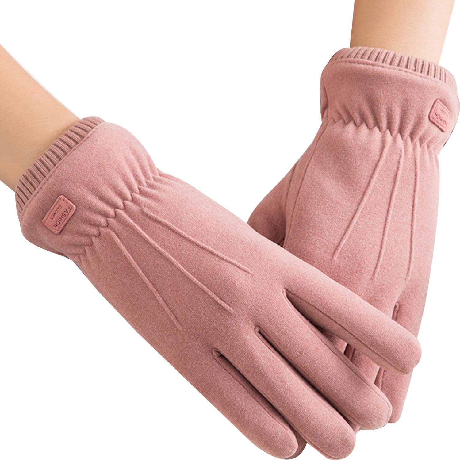 MAGICSHE Fleecehandschuhe Damen Touchscreen Handschuhe Winter Warm Rosa