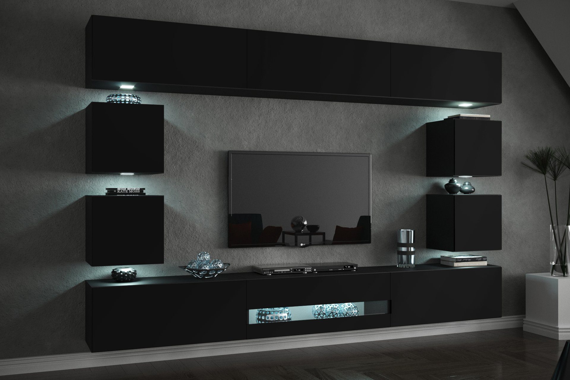 ROYAL24_MARKT Design - Beleuchtung in Wohnwand Premium Material), Eleganz Premium-Qualität Schwarz 10-St., Zeitgemäßes - - Premium-Qualität, Moderne Stimmungsvolle (Komplett Set,