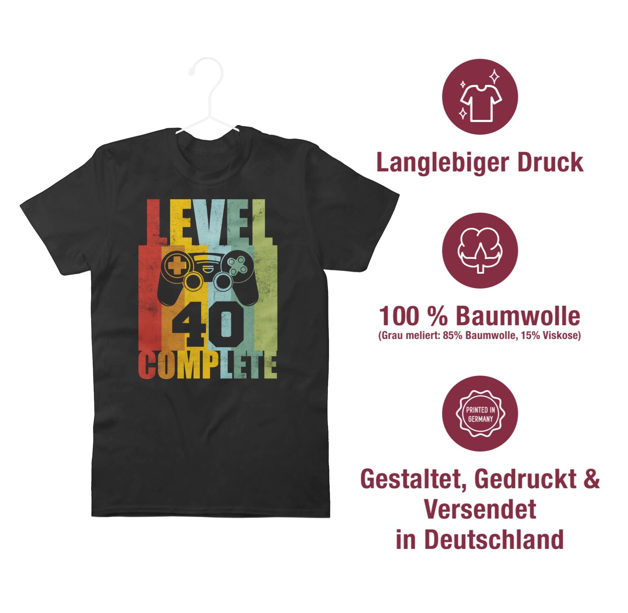 40. 40 Level Shirtracer Schwarz Geburtstag T-Shirt 01 Vintage complete