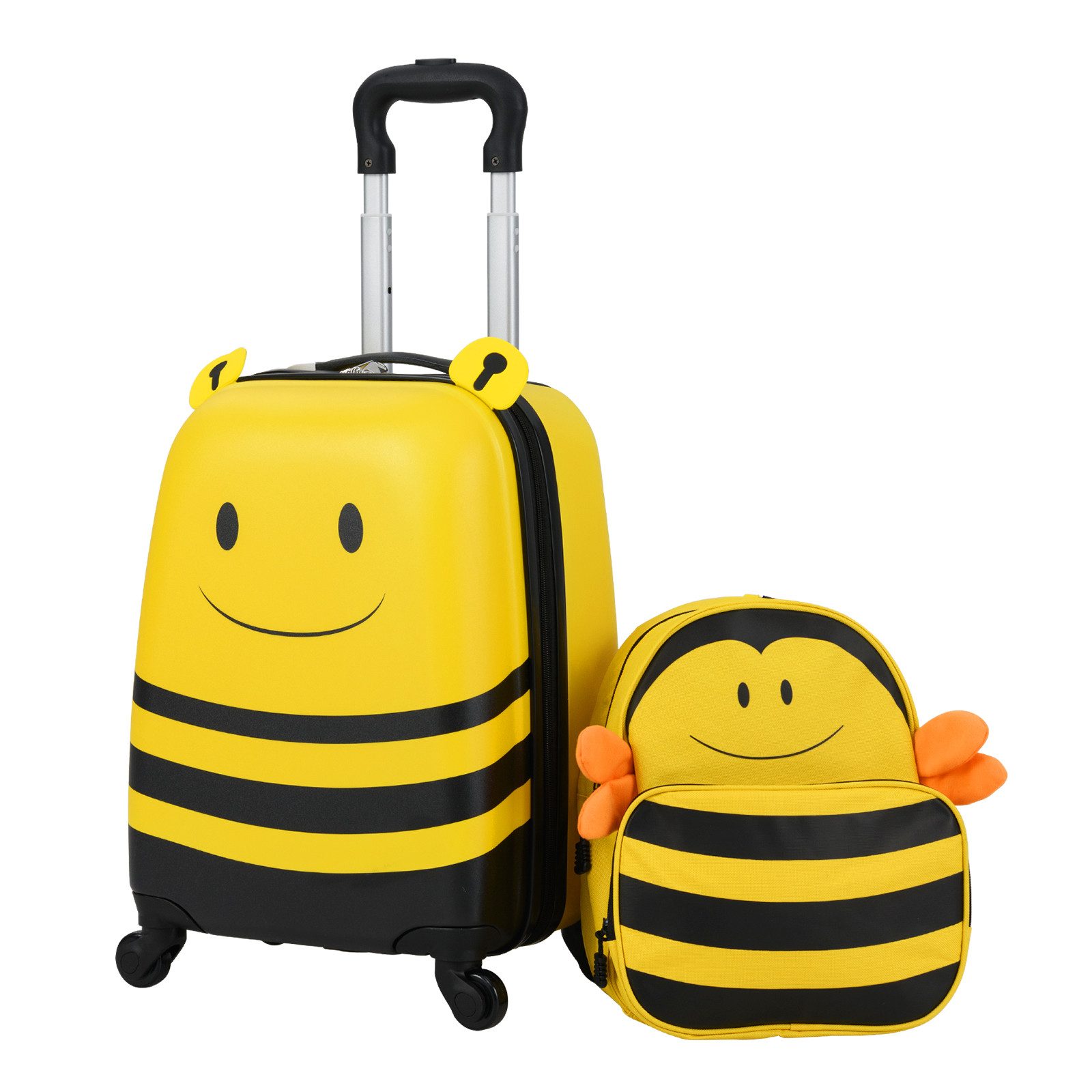 COSTWAY Kinderkoffer, 4 Rollen, Rucksack mit Anti-Verlust-Seil, ab 3 Jahren