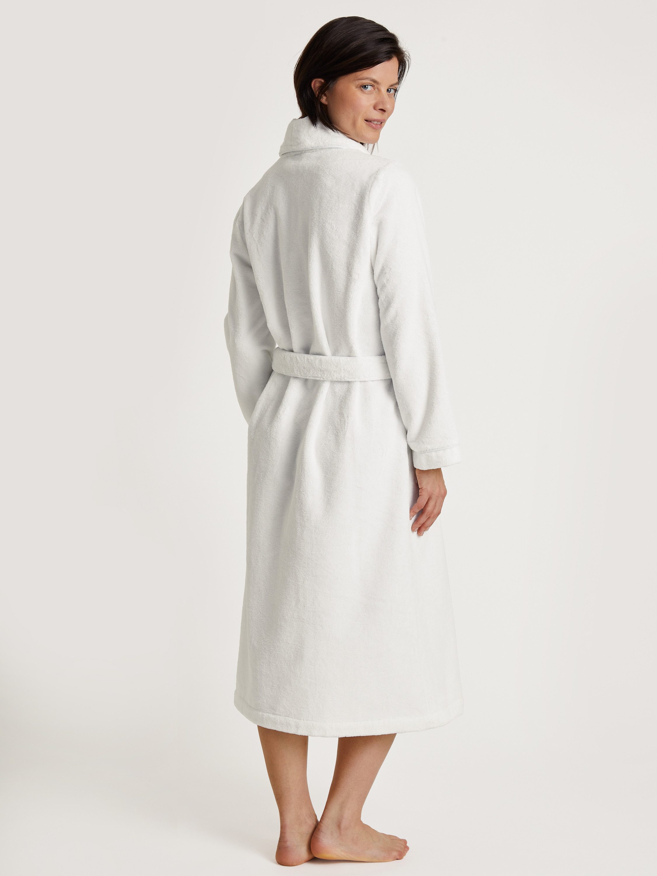 CALIDA Damenbademantel Cosy Shower Damen, Baumwolle, Bindeband, Frottee, mit Schalkragen, innen saugfähig, außen weich, Länge 120cm