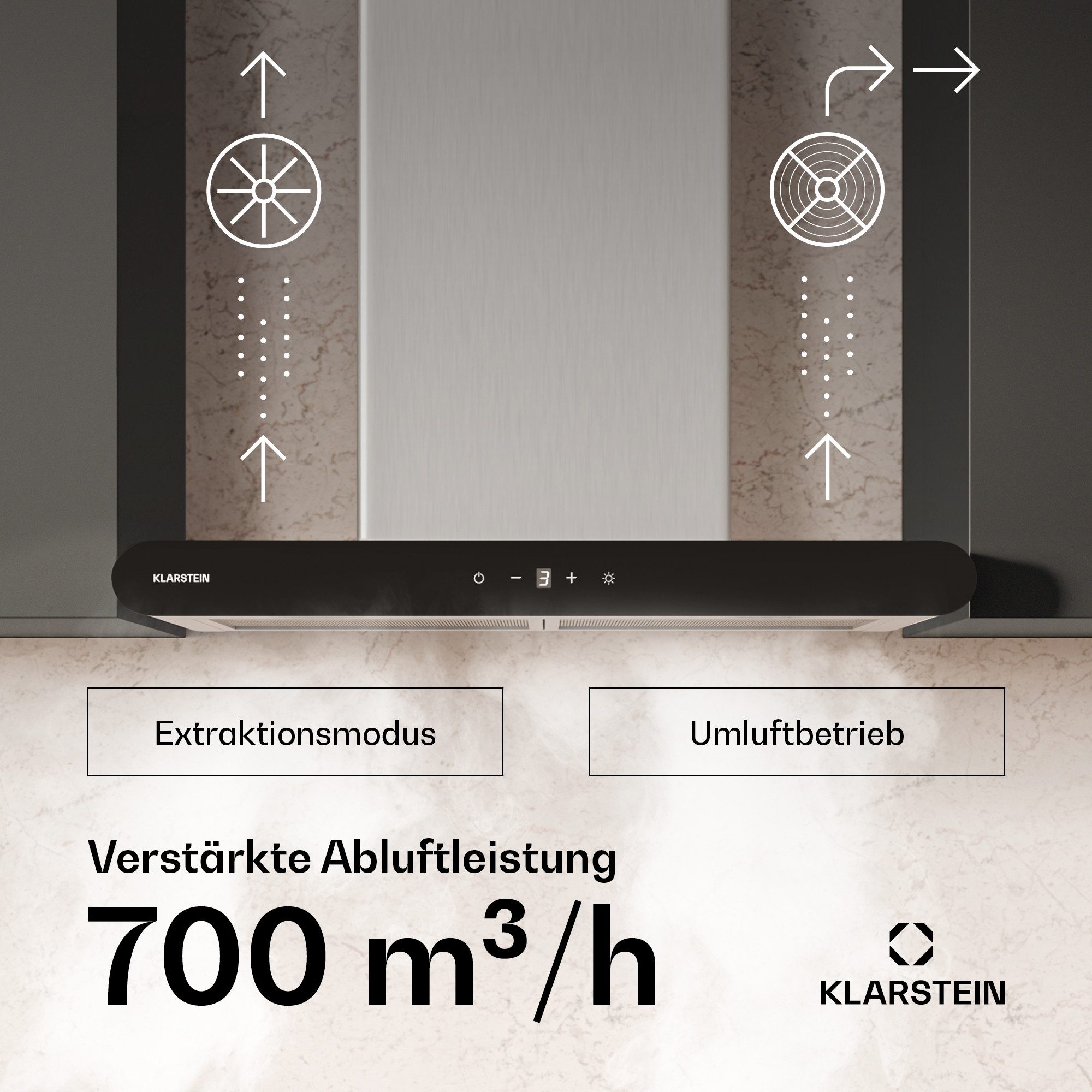 Klarstein Deckenhaube CurveVent 60 CurveVent 60, Dunstabzugshaube Abzughaube Abluft Umluft LED