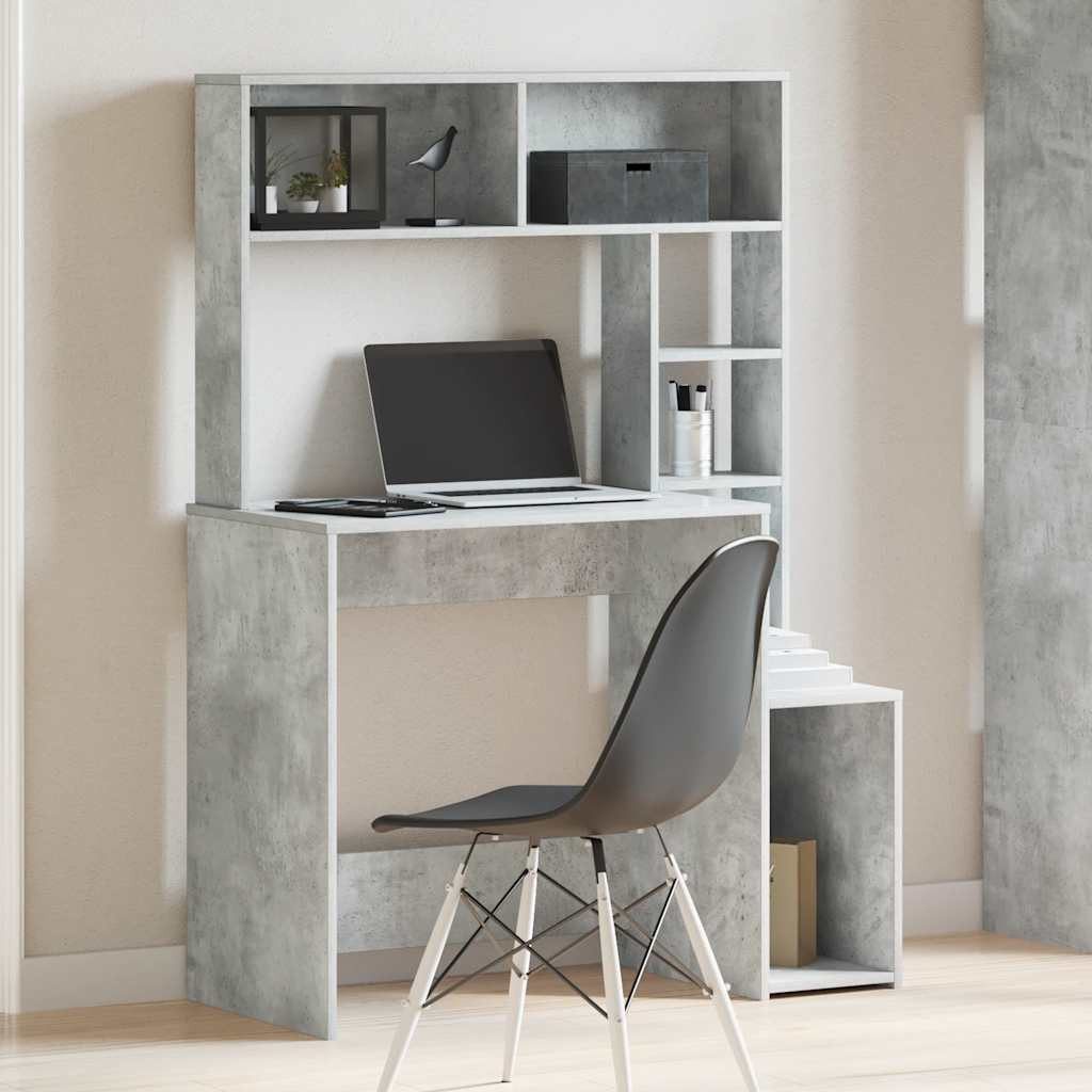 vidaXL Schreibtisch Schreibtisch mit Regal Betongrau 100x45x140 cm Holzwerkstoff