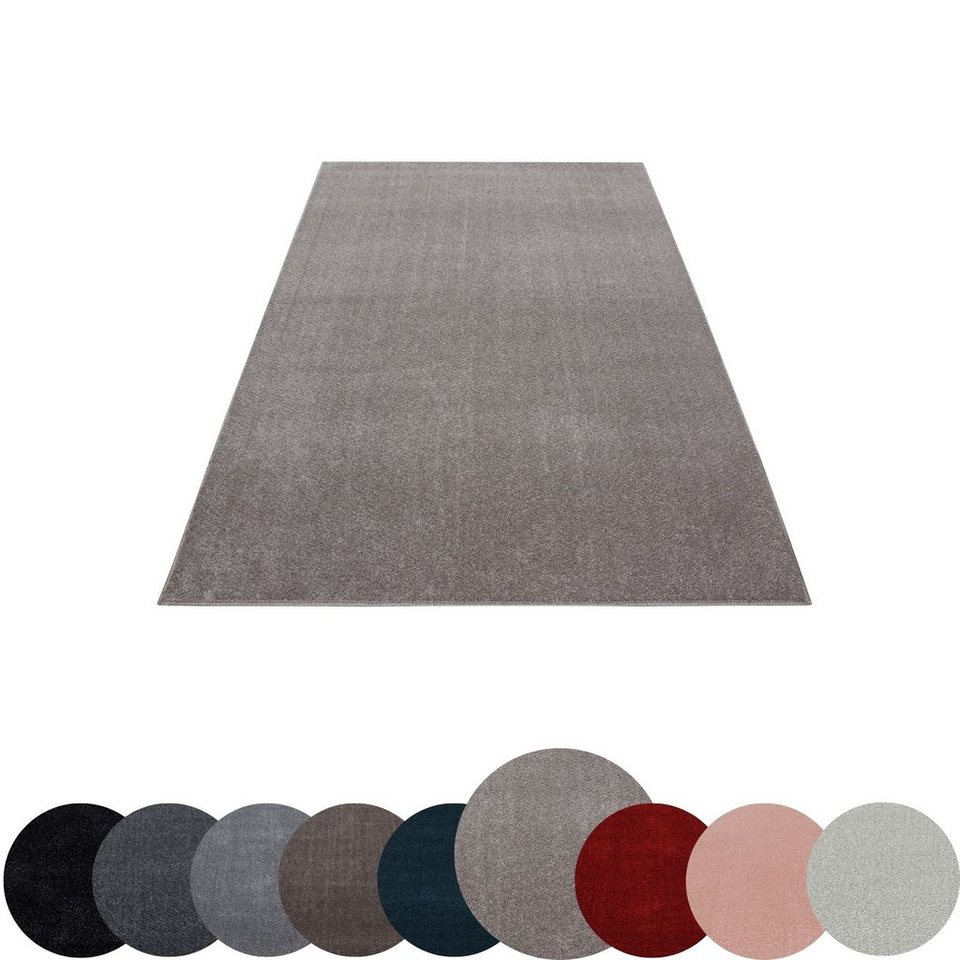 Teppich Unicolor - Einfarbig, HomebyHome, Läufer, Höhe: 11 mm, Einfarbig  Kurzflor Teppich Wohnzimmer verschiedene farben und größen