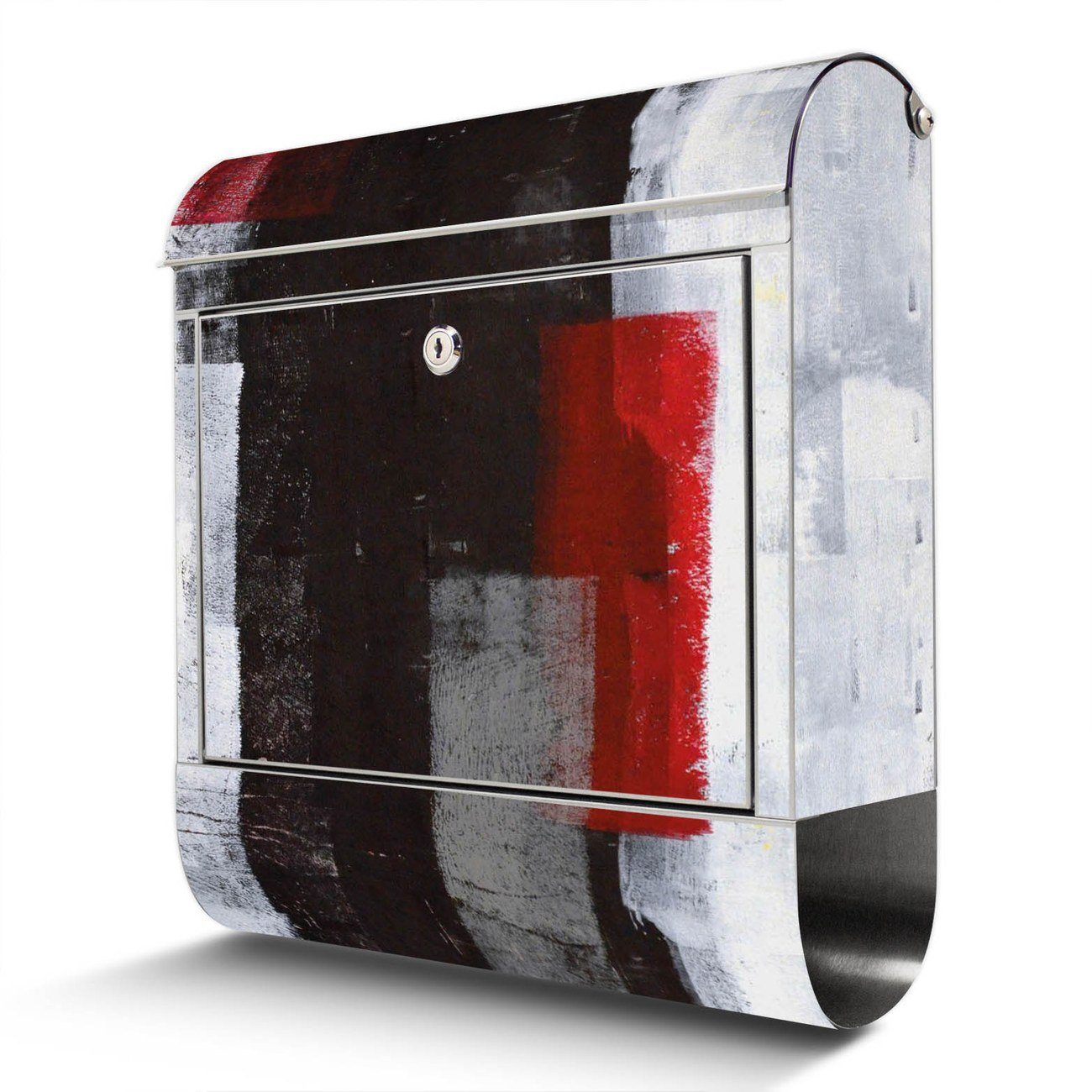 banjado Wandbriefkasten Edelstahl Abstrakt Rot (Wandbriefkasten groß, mit Zeitungsfach), 38 x 42,5 x12cm