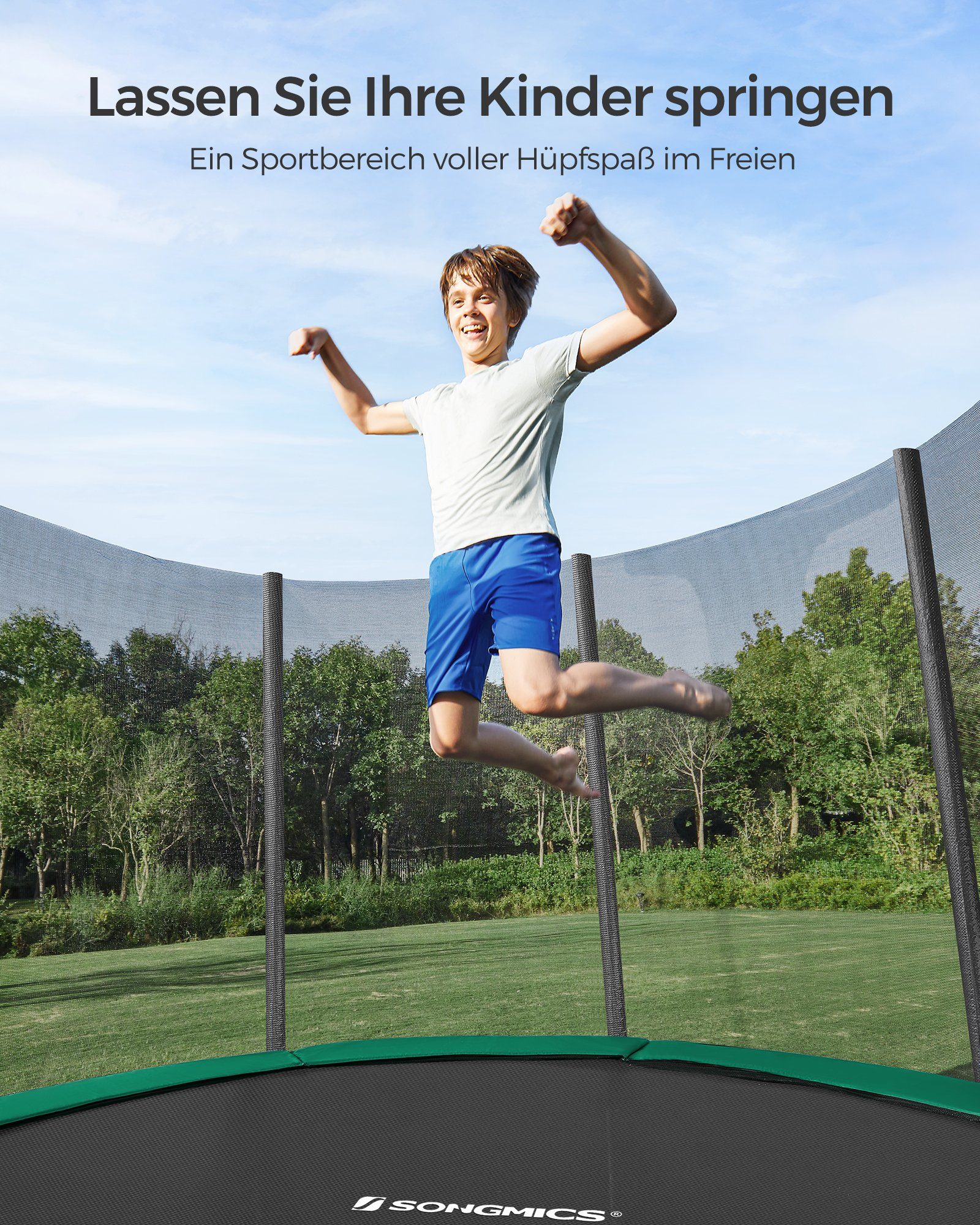 SONGMICS Gartentrampolin mit Randabdeckung, Sicherheitsnetz, Leiter und gepolsterten Stangen, Ø 366 cm, Ø244/Ø305/ Ø366 cm, mit Leiter und gepolsterten Stangen