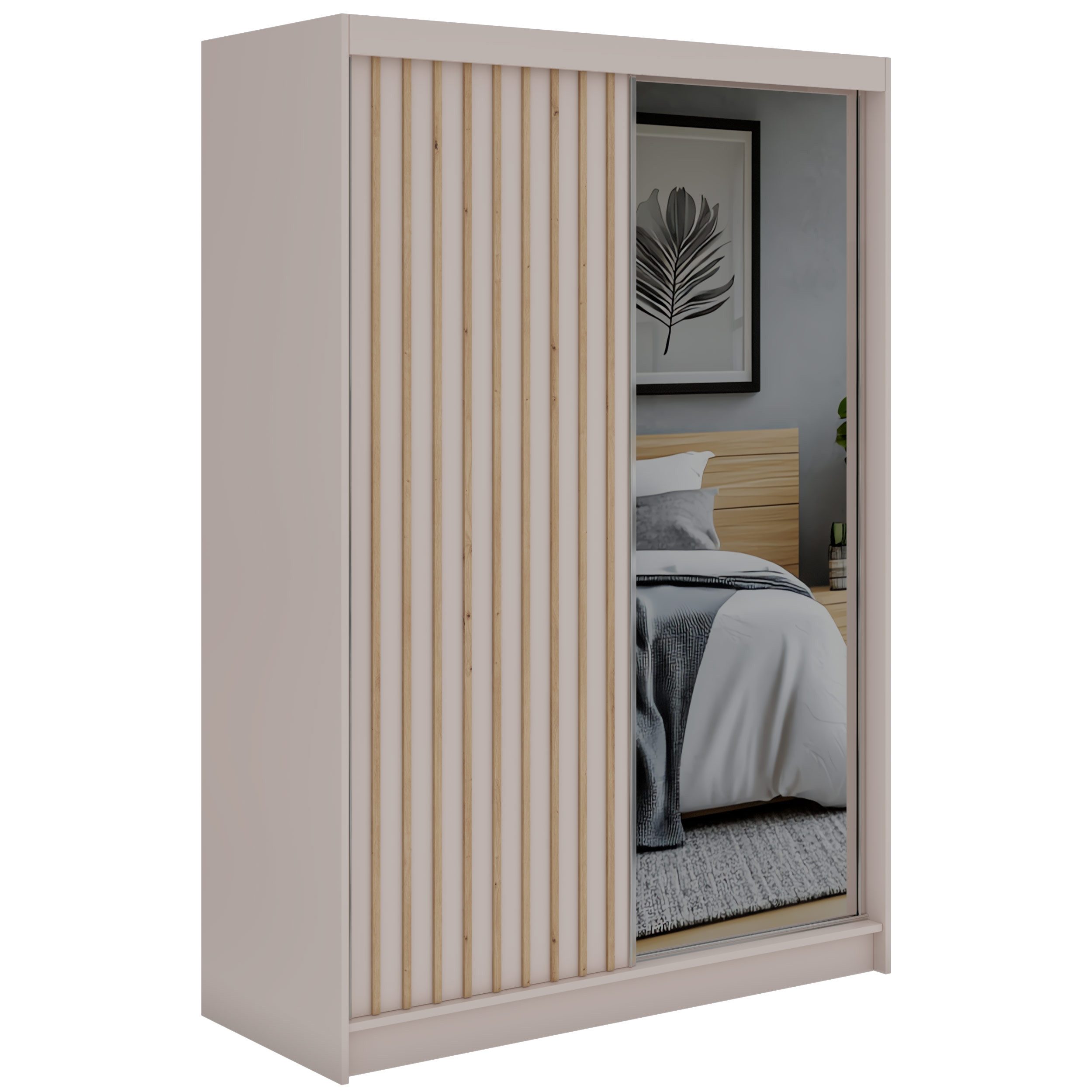 MKS MÖBEL Schiebetürenschrank LAOS 150 (Set, Schwebetürenschrank mit Spiegel, Lamellen, Ganzkörperspiegel) Schwebetürenschrank 150 cm mit Lamellen, Spiegelfront – Bild 2 von 5