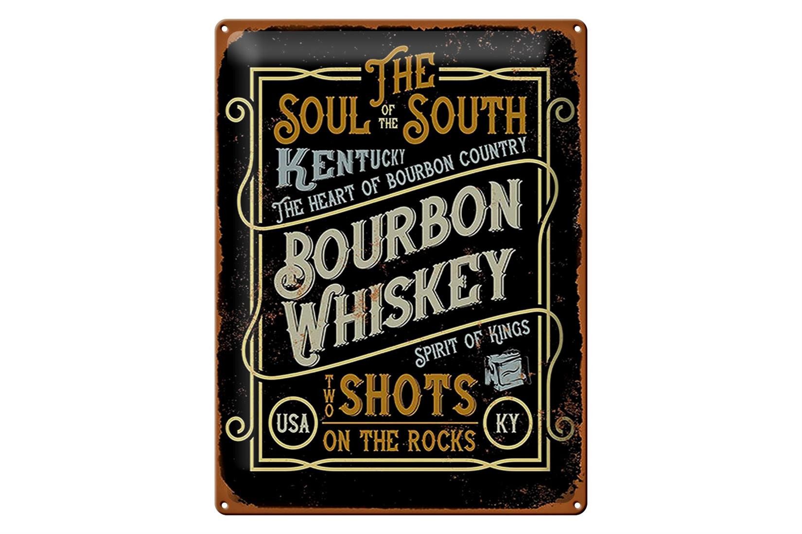 Metallschild Spruch 30x40cm Bourbon Whiskey shots on rocks