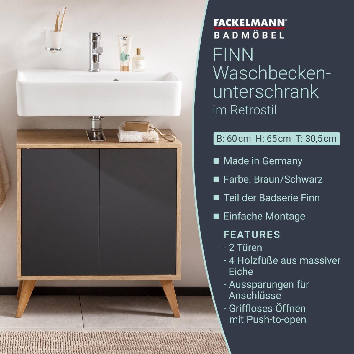 FACKELMANN Badmöbel-Set Finn Waschbeckenunterschrank 60 cm günstig online kaufen