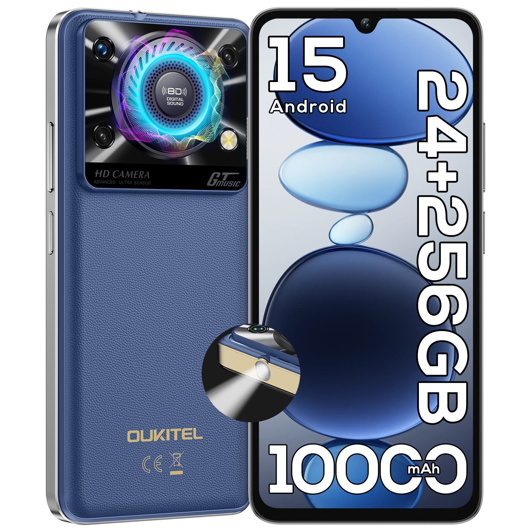 OUKITEL C60 Pro Handy Ohne Vertrag Android 15 Smartphone (17,47 cm/6.88 Zoll, 256 GB Speicherplatz, 13 MP Kamera, 24GB RAM + 256GB ROM, 6.88 Zoll HD+ Display, 10000mAh, GPS, NFC)
