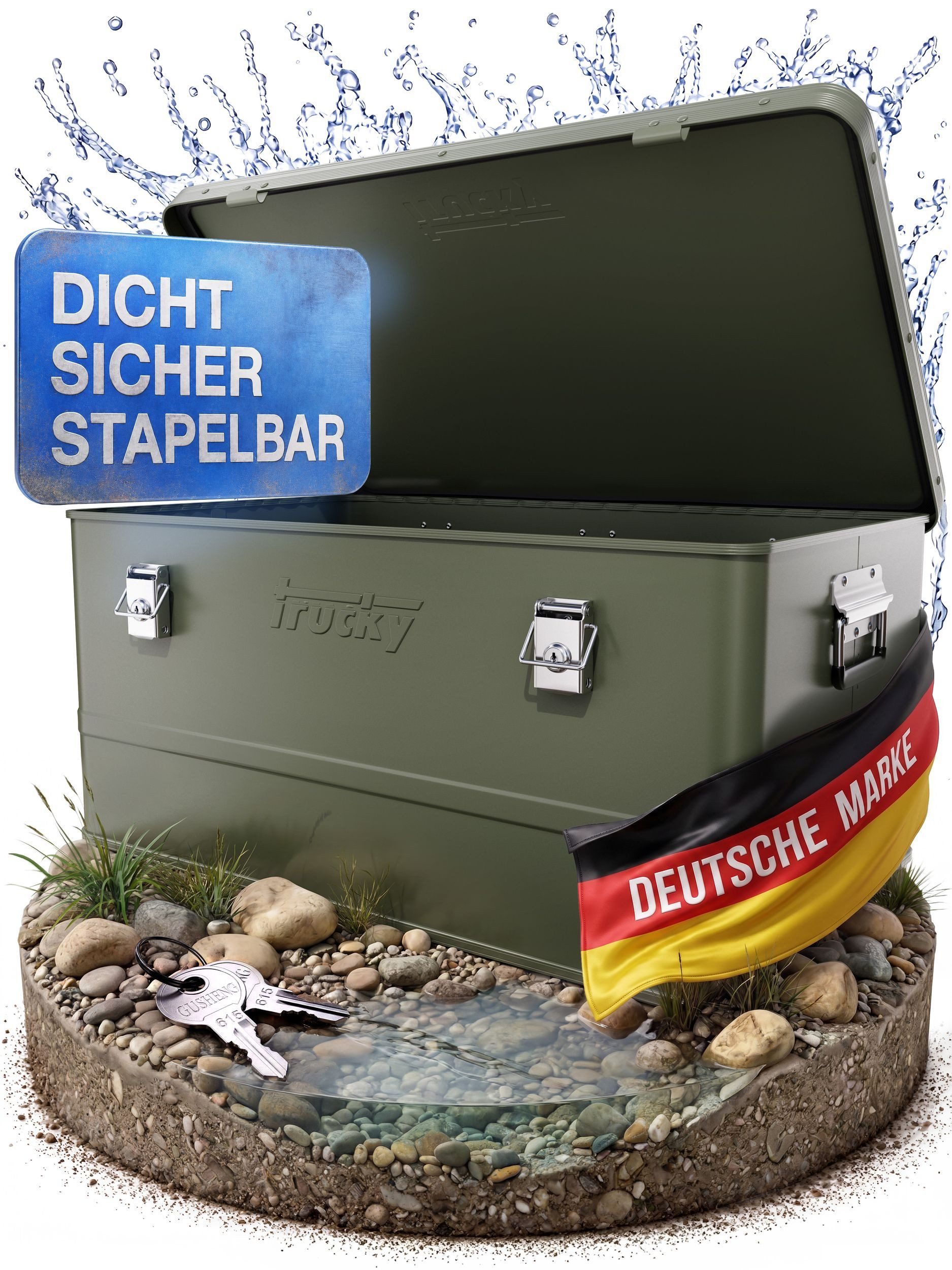 Trucky Allzweckkiste Aluminium Box mit Deckel Grün Alukiste 85 Liter Kiste Abschließbar