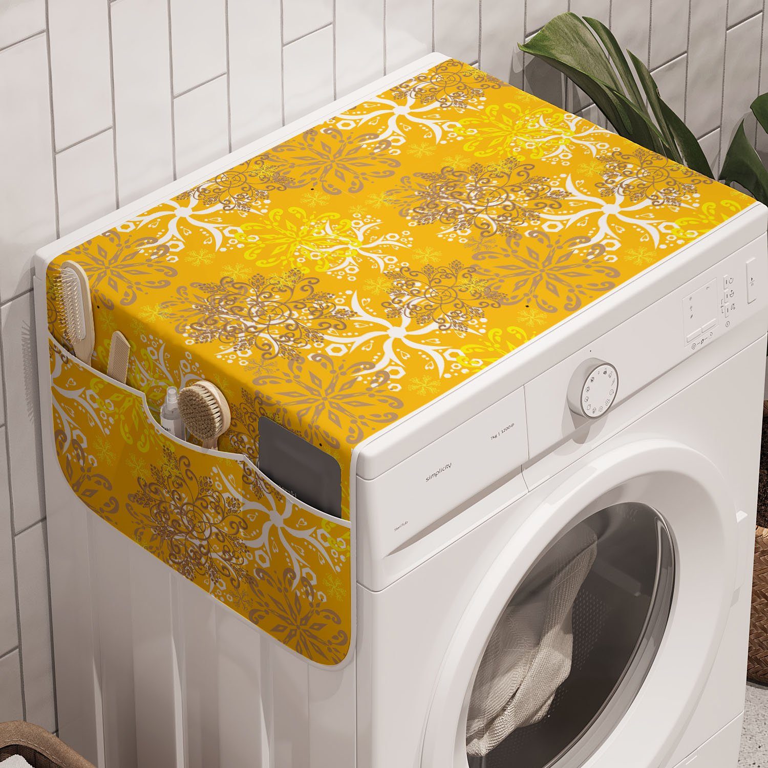 Abakuhaus Badorganizer Anti-Rutsch-Stoffabdeckung für Waschmaschine und Trockner, Gelb und Weiß aufwändiger Entwurf