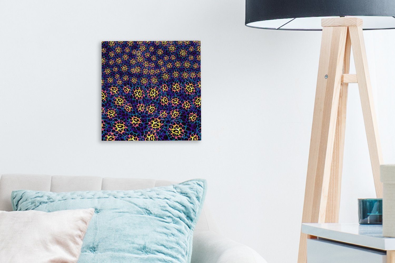 St), Muster (1 OneMillionCanvasses® Leinwandbild Leopard - Schlafzimmer Bilder Wohnzimmer Leinwand für Blau, -